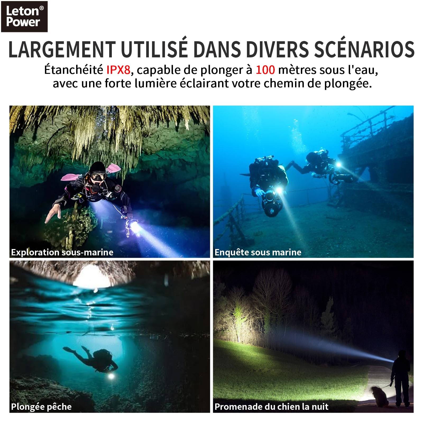 14S Lampe de Plongée 2000 Lumens - 6 Modes, Super Lumineuse, Rechargeable USB-C, Étanche IP68 (100m) pour Plongée Sous-Marine, de Nuit et Snorkeling