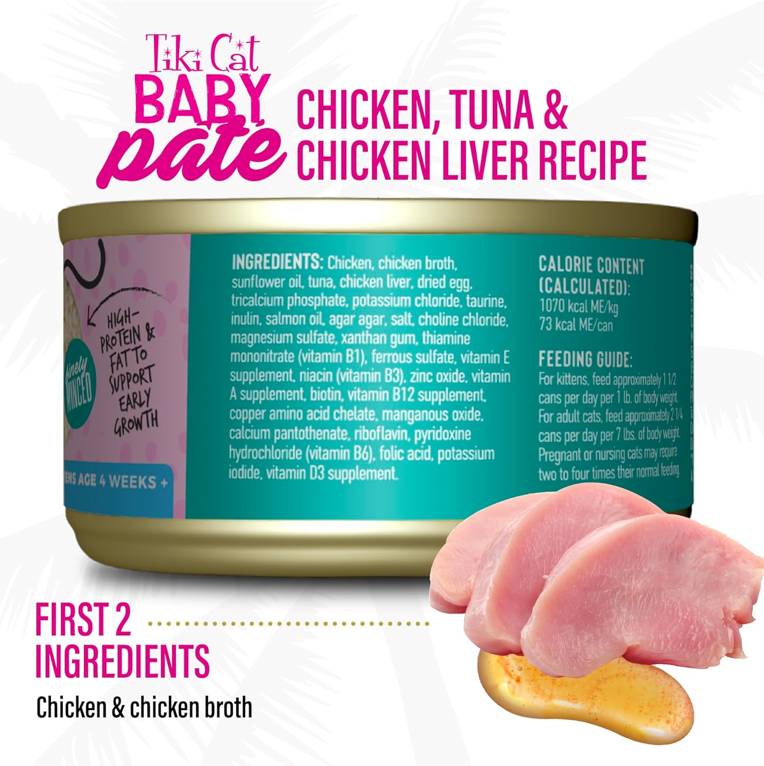 Tiki Cat Baby Pate Wet Cat Food for Kittens, Chicken, Tuna & Chicken Liver, 2.4 oz. Can (12 Count)