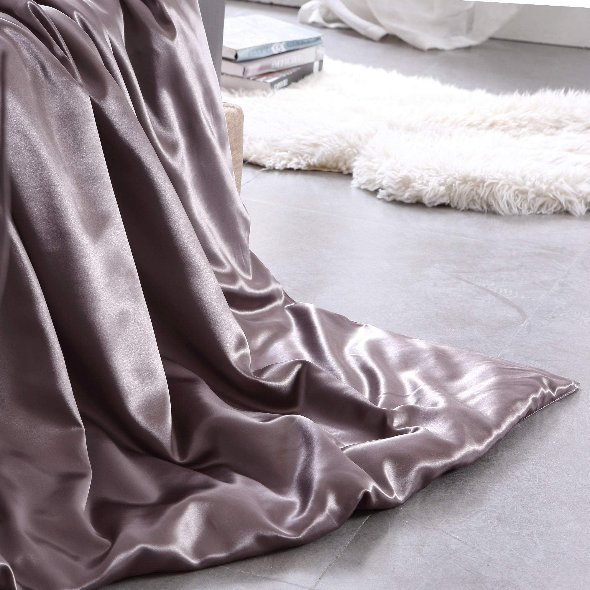 THXSILK Seidenbettwäsche Set 2 teilig, Bettbezug 135 x 200 cm und 80 x 80 cm Kissenbezug, Hypoallergen 19 Momme Maulbeerseide Bettwäsche, Ultra Weich und Glatt, Lila