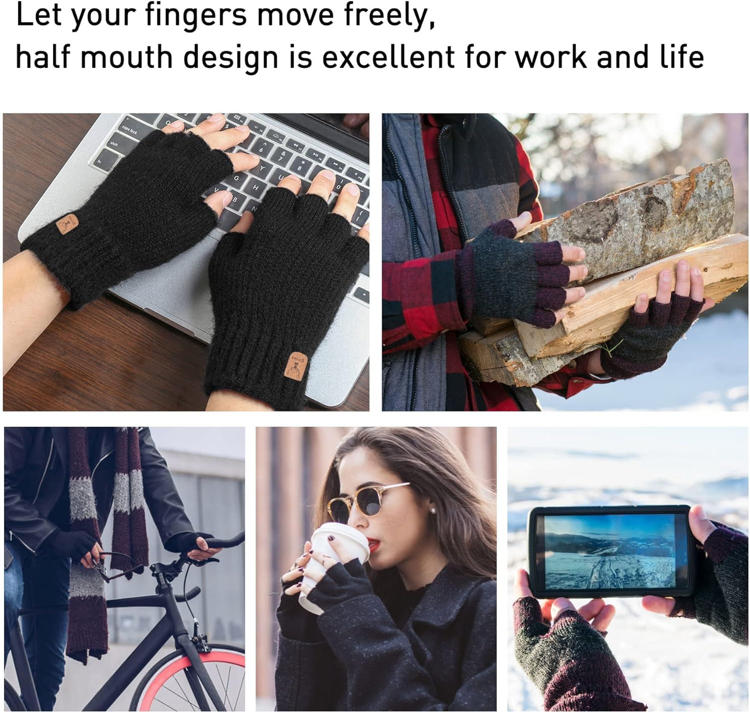 LADES Fingerless Gloves Thermal Winter Gloves Warm Knitted Half Finger Gloves Mittens for Men Women Typing Driving Working - Image 7