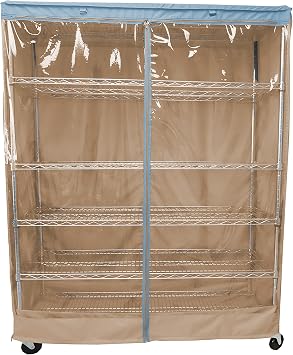 Formosa Covers Premium Clear Front Wire Shelf Cover Beige Khaki Blue - Heavy-Duty Storage Solution for Wire Shelving Rack 48Wx18Dx72H - Waterproof PVC, Water/Dust Resistant Fabric, Multi Zipper