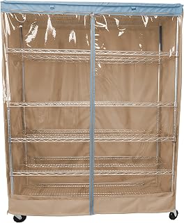 FORMOSA COVERS | Storage Shelving Unit Cover for Metal Wire Utility Racks in Garage, Home, Kitchen, or Office Organization Beige Khaki and Clear PVC Viewing Panel and Blue Trim (60"W x 24"D x 72"H)