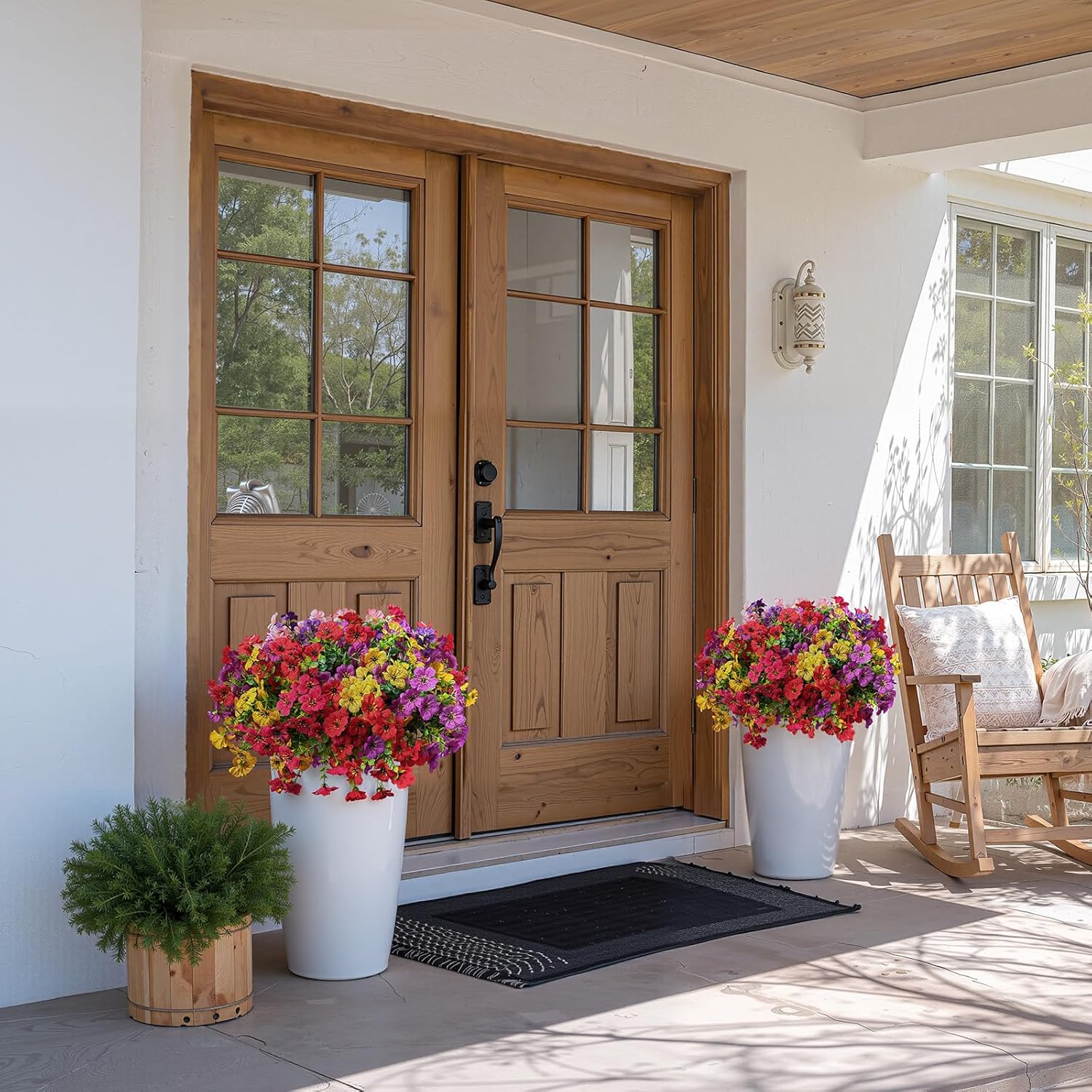 Artificial Flowers for Outdoors Indoors Fake Daisy Flowers Plants for Outside Multicolour 12 Bundles Garden Home Decoration for Patio Porch Window Box Home Wedding Farmhouse Outside Hanging