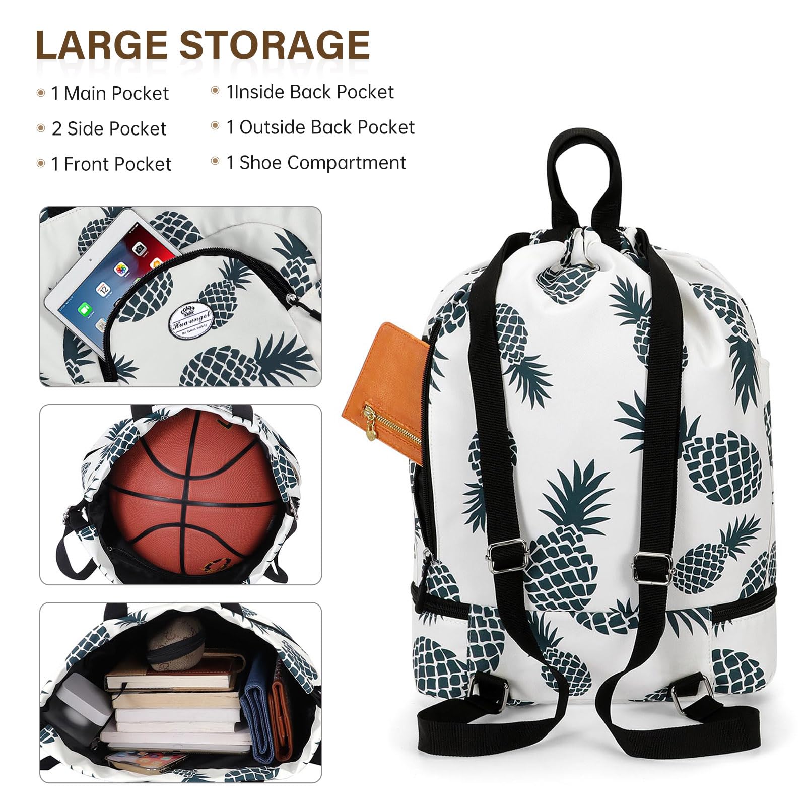 HUA ANGEL Unisex Drawstring Backpack Sports Gym Bag Drawstring Bag Weekend Daypack With Shoe Compartment for Women Men Basketball Football Outdoor Fitness Yoga Swimming Beach - Image 3