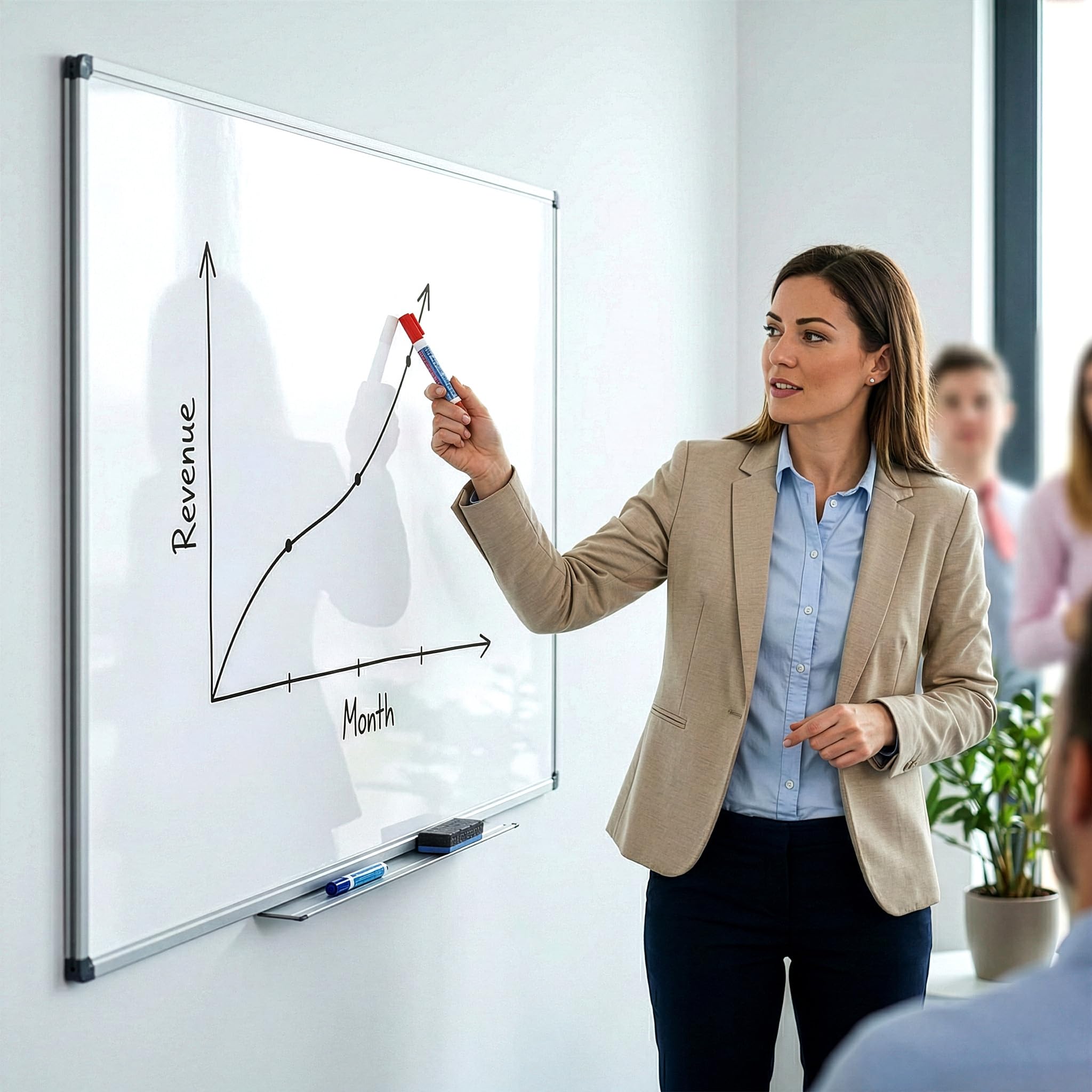 Mob Magnetisches Whiteboard 90x60cm mit Alurahmen und abnehmbare Stiftablage für Büro, Heim und Schule, Magnettafel Kratzfest und trocken abwischbar | Magnetboard in Hoch- oder Querformat
