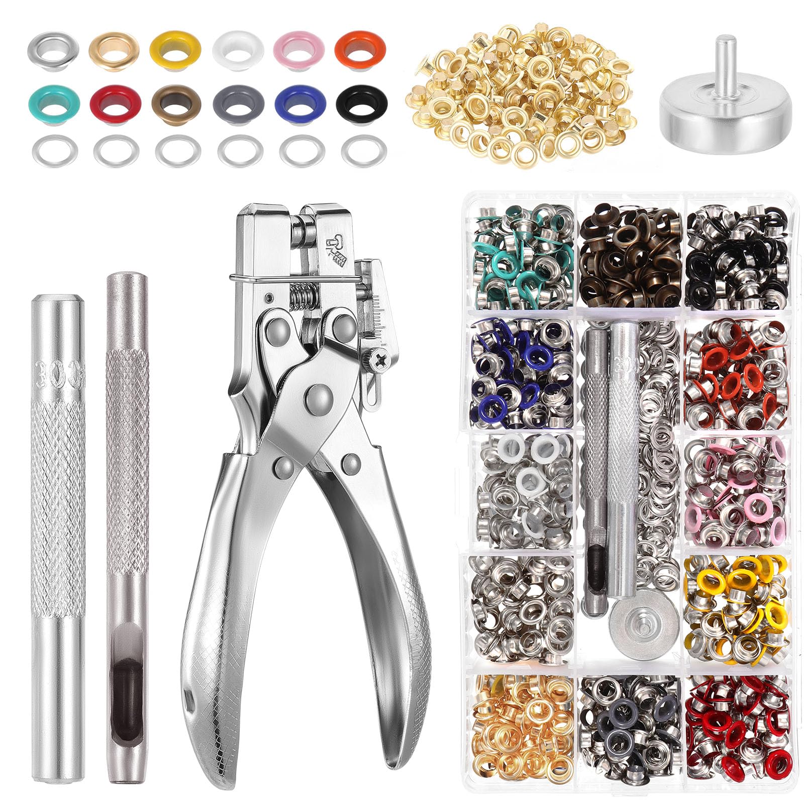 Kit de Herramienta Ojetes Metalicos con Remachadora Ojales, 700 Piezas Ojales Metalicos, Ojales de Metal 5mm en 13 Colores, Set Ojales para Lonas, Cortinas, Toldos, Zapatos, Bolsas, Ropa