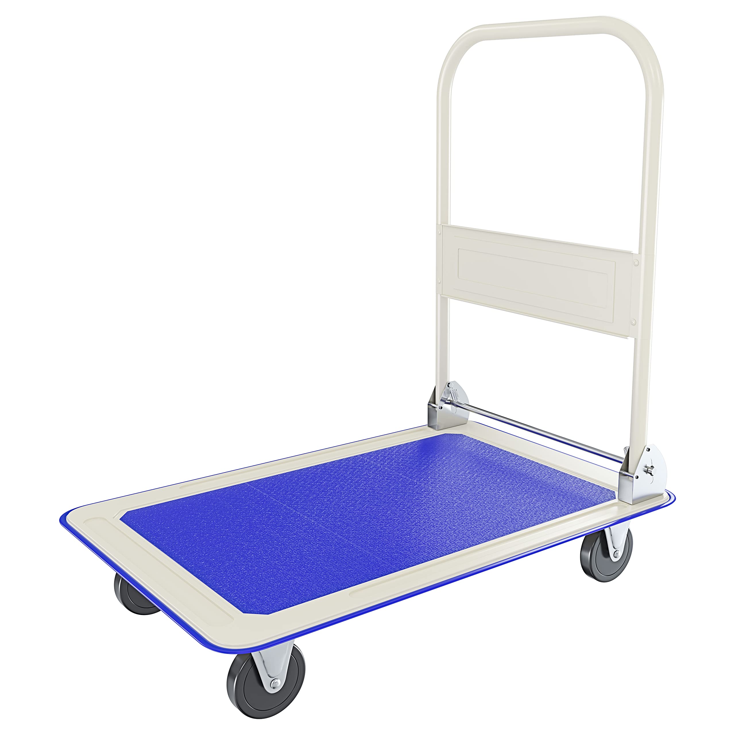 Carrello Richiudibile Pieghevole Tuttofare Portata 150 Kg Con 4 Ruote Carrellino Trasportatore A Piattaforma Pianale In Acciaio Rivestimento Antiscivolo Portapacchi Per Trasporto 82 x 48 x 72 Cm Blu