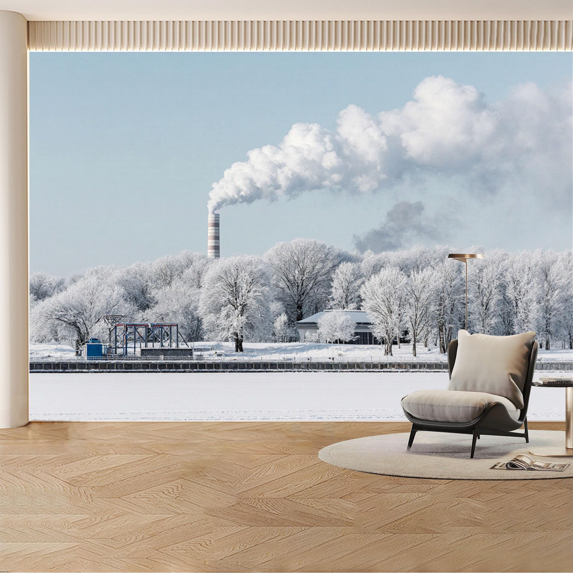 Custom Wall Mural Wallpaper Snowy Forest Landscape， 3D Effect Wall Decor， Misty Winter for Living Room， Bedroom， Office