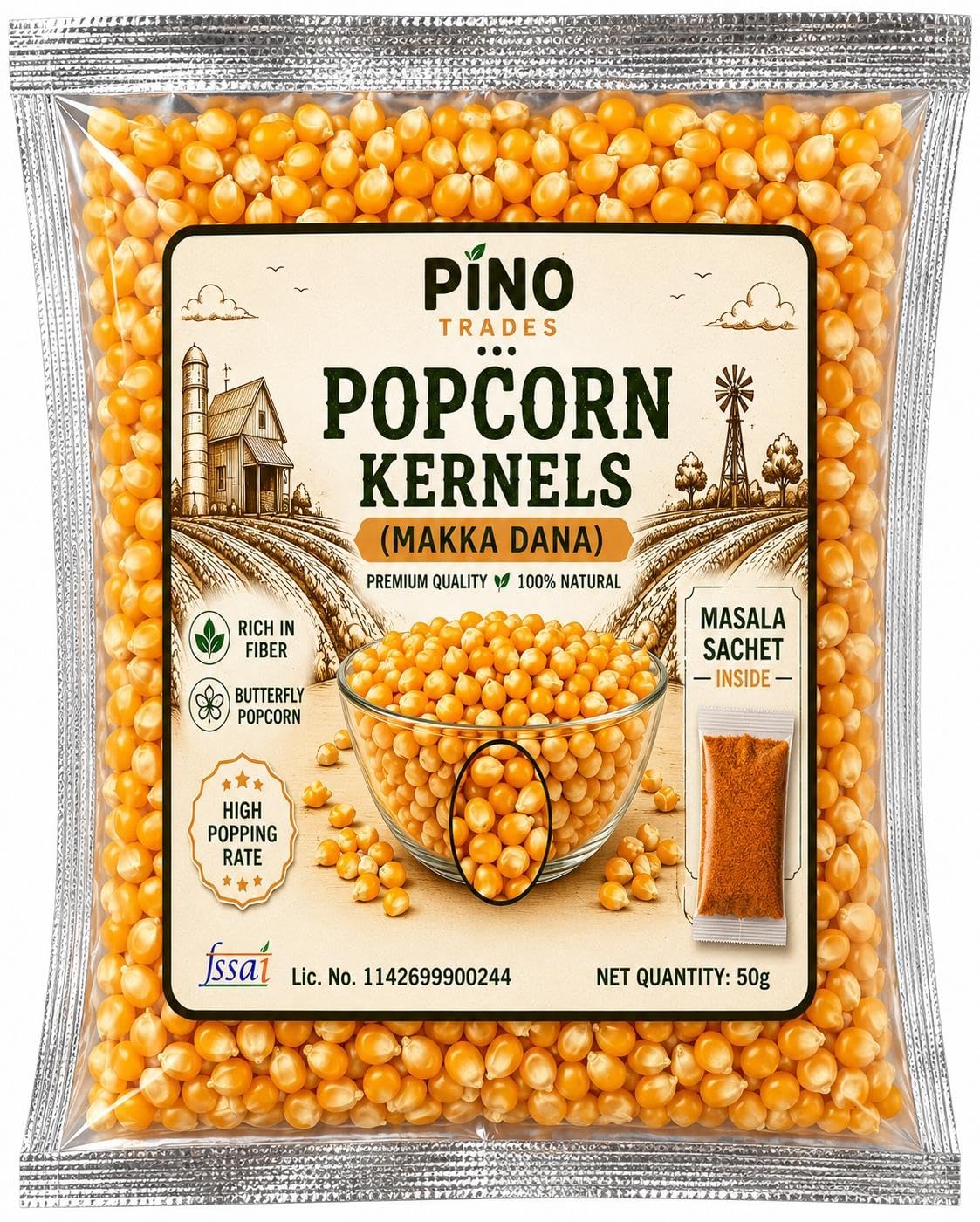 Pino Popcorn Kernels with Masala (50g) | Makka Dana | 100% natural, High popping rate-picture-28