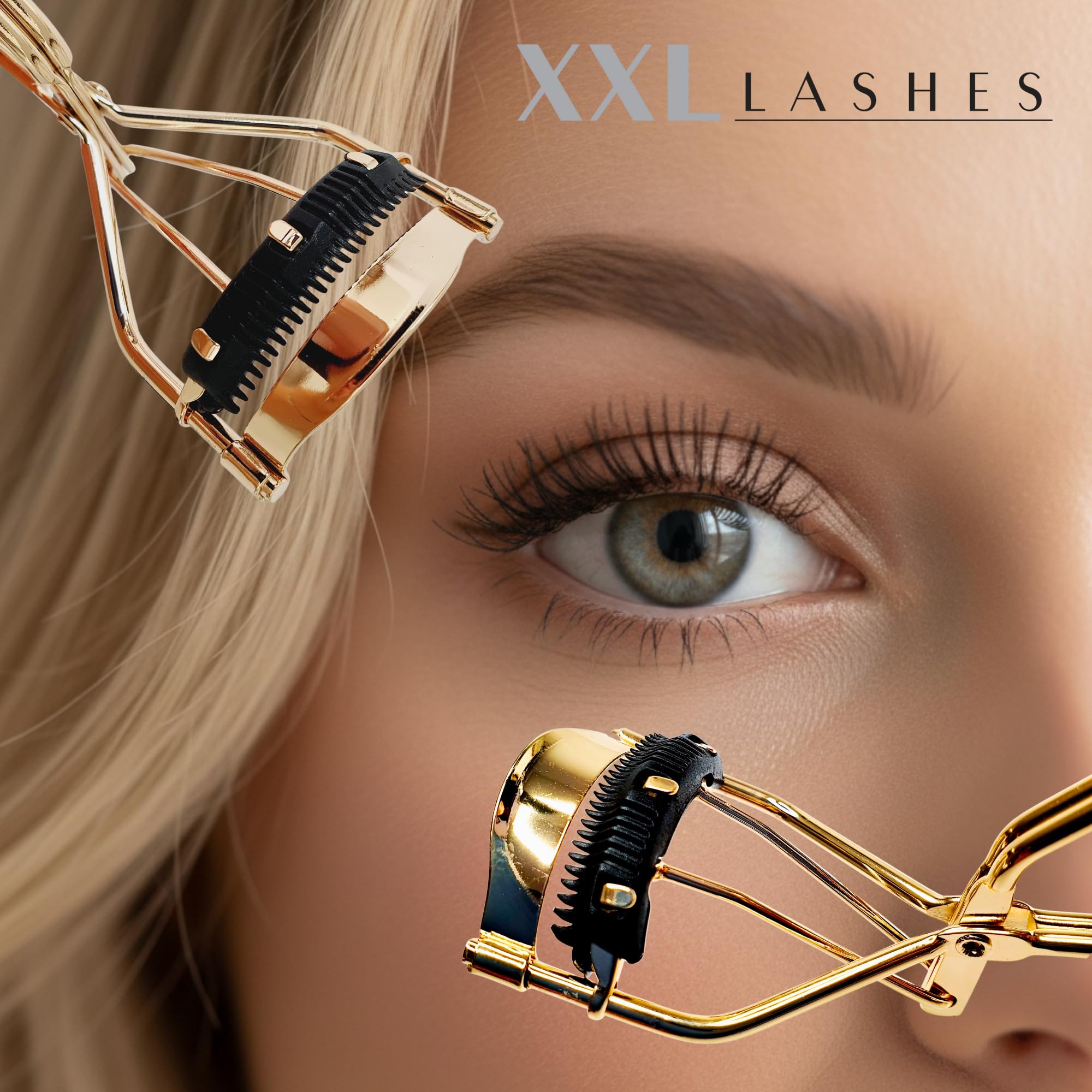 XXL Lashes - Rizador ergonómico con peine incorporado, ideal para pestañas largas y rizadas. Separador de pestañas, rizador de pestañas, herramienta para alargar de pestañas.
