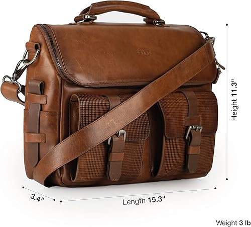 Miniatura 8 de VELEZ Bandolera de cuero de grano completo marrón + bolso cruzado marrón oscuro para hombre, Marrón