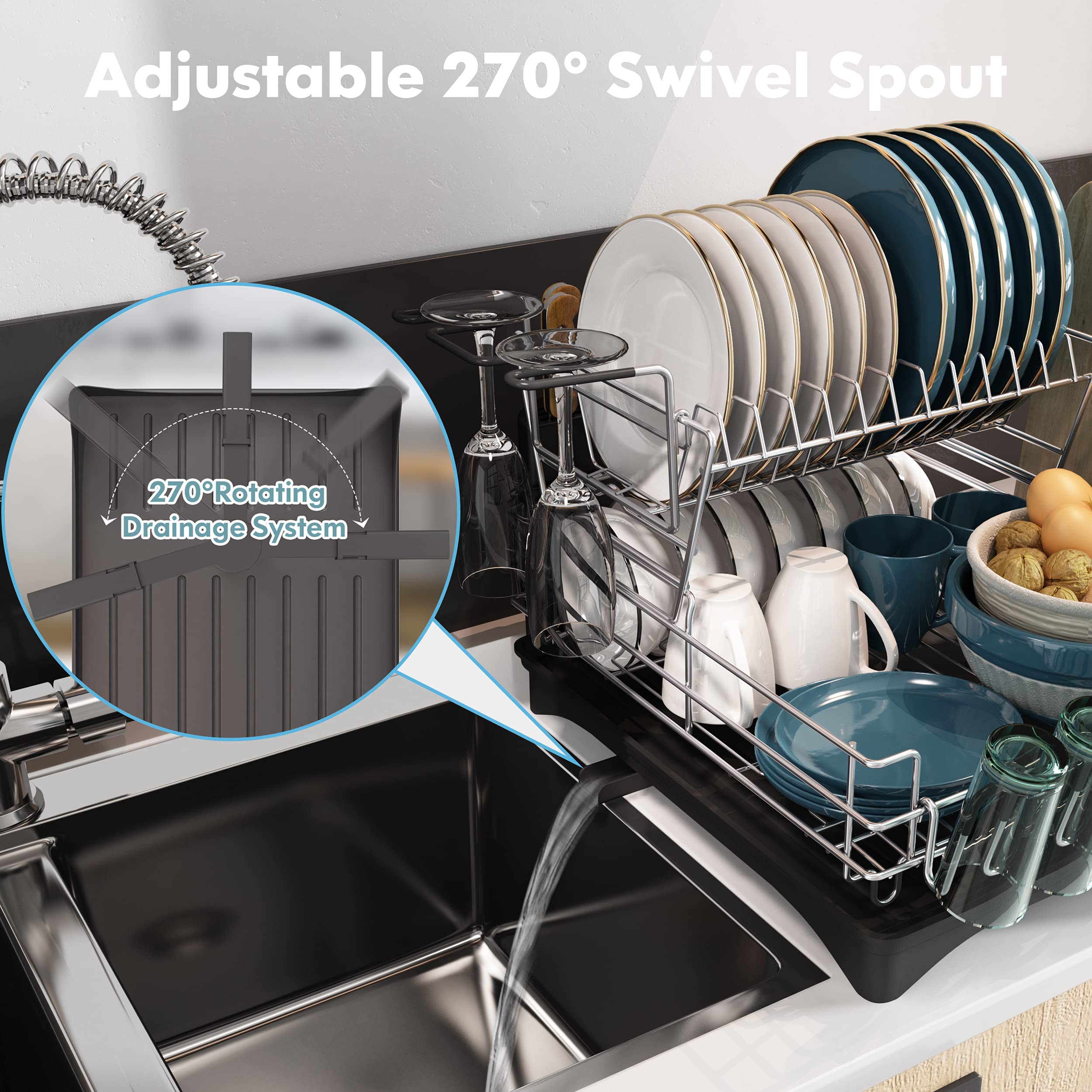 Dish Drying Rack and Drainboard Set, MICOCAH 2 Tier Large Dish Rack