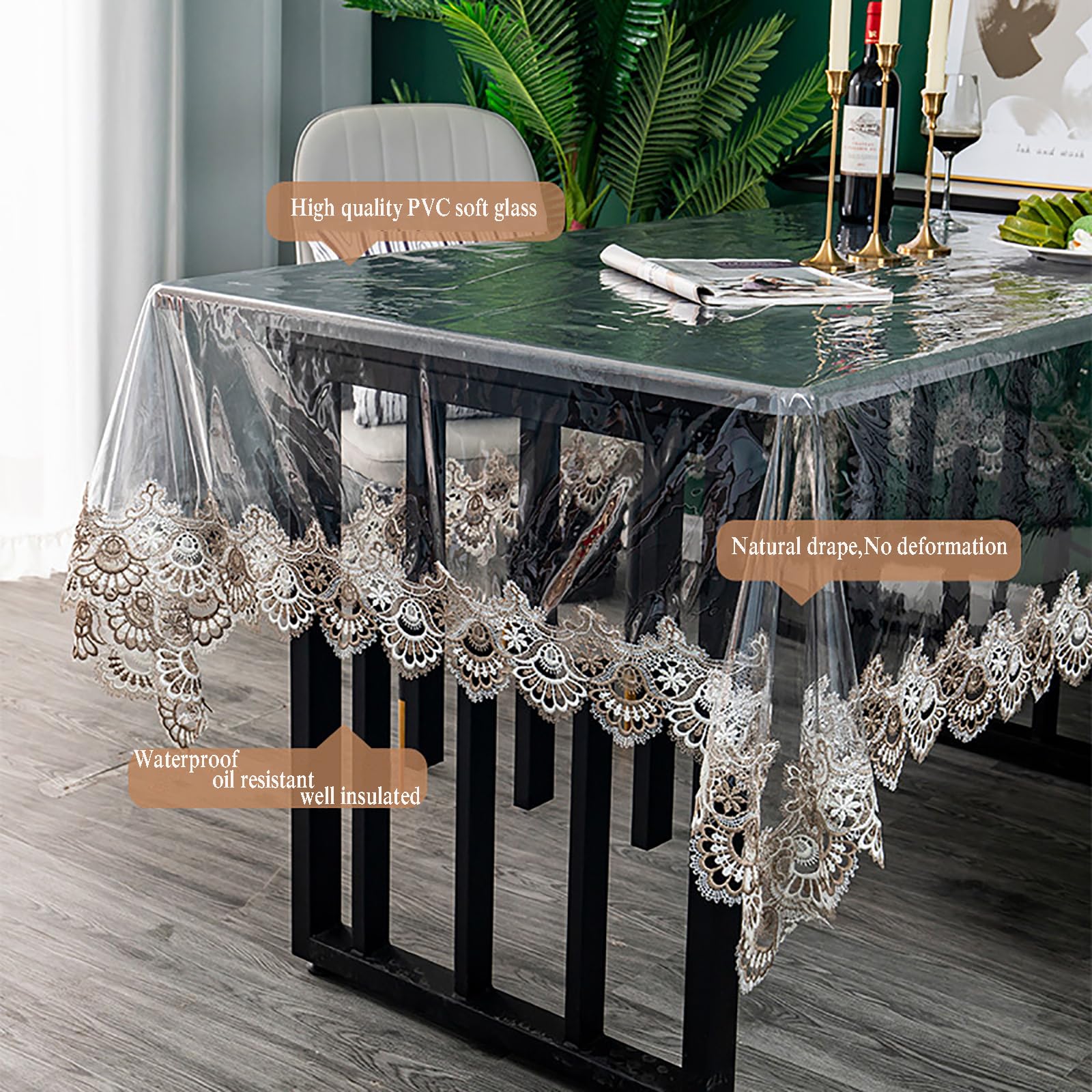 Mantel PVC Impermeable con Encaje, 2pcs Mantel Transparente plastico, manteles resinados Antimanchas, manteles de Mesa Modernos para Fiestas,cumpleaños,Halloween,Navidad Decoraciones,110x110cm