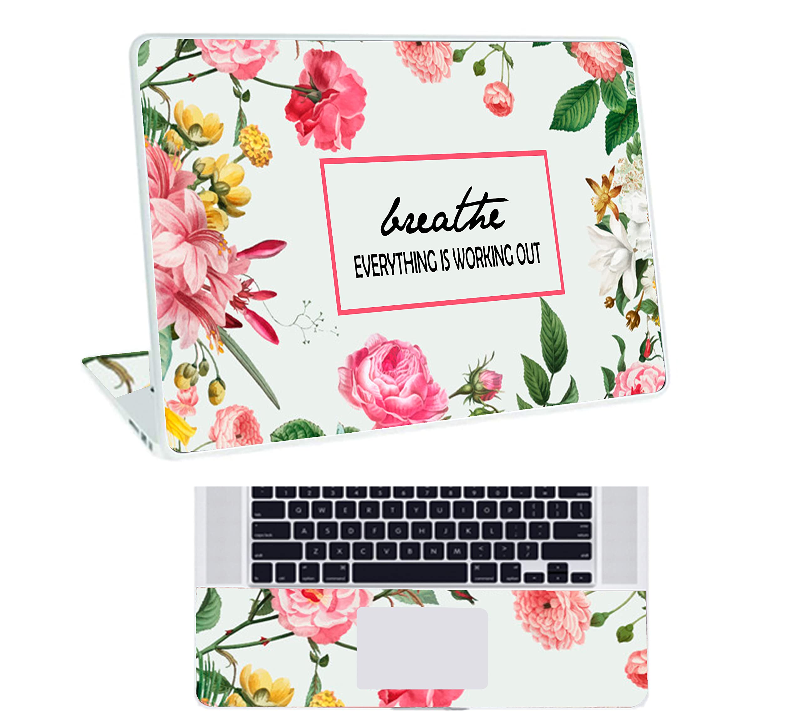 Inkykart Floral D20 Top+Wrist Pad Vinyl Laptop Skin/Sticker/Cover for 15 to 15.6 Inches Laptops Laminated-Removable-HD Quality Compatible for Hp-Dell-Sony-Lenovo-Asus etc.(15x10 Inches)