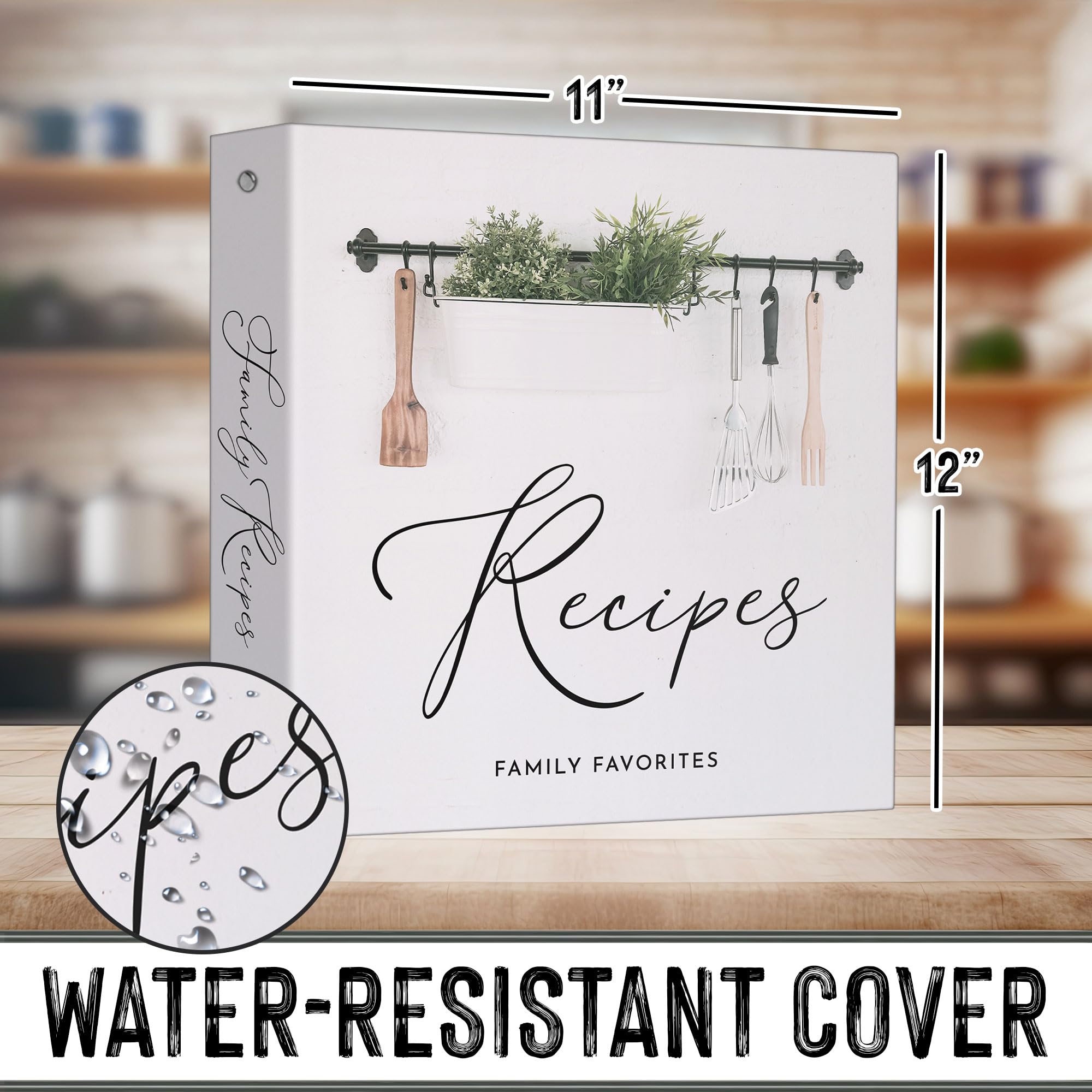 Raccoglitore per ricette di alta qualità con conversioni, elegante organizer per ricette da cucina in fattoria, 25 carte, 12 divisori, 25 protezioni, regalo eredità per famiglie, coppie e amici