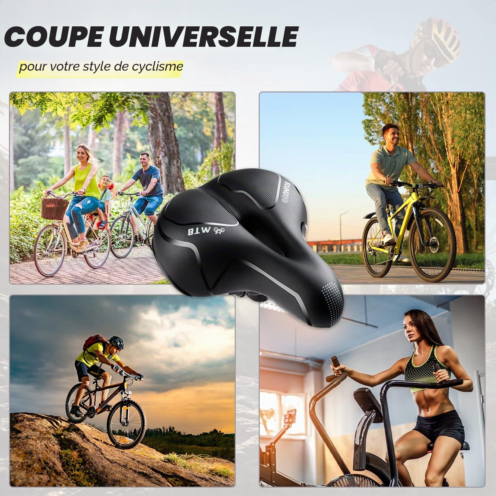 YOUNGDO Selle de Velo Ultra Confortable, Selle Vélo Gel Ergonomique | Boule d'Amortisseur à Double Ressort, Siège de Vélo pour Vélo de Ville, VTT, Bicyclette