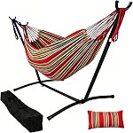Goutime 9Ft Double Hammock with Detachable Stand,450 Pound Capacity, Includes Pillow and Portable Carrying Bag Perfect for Indoor Outdoor Patio, Deck, Yard,Balcony (Ocean)