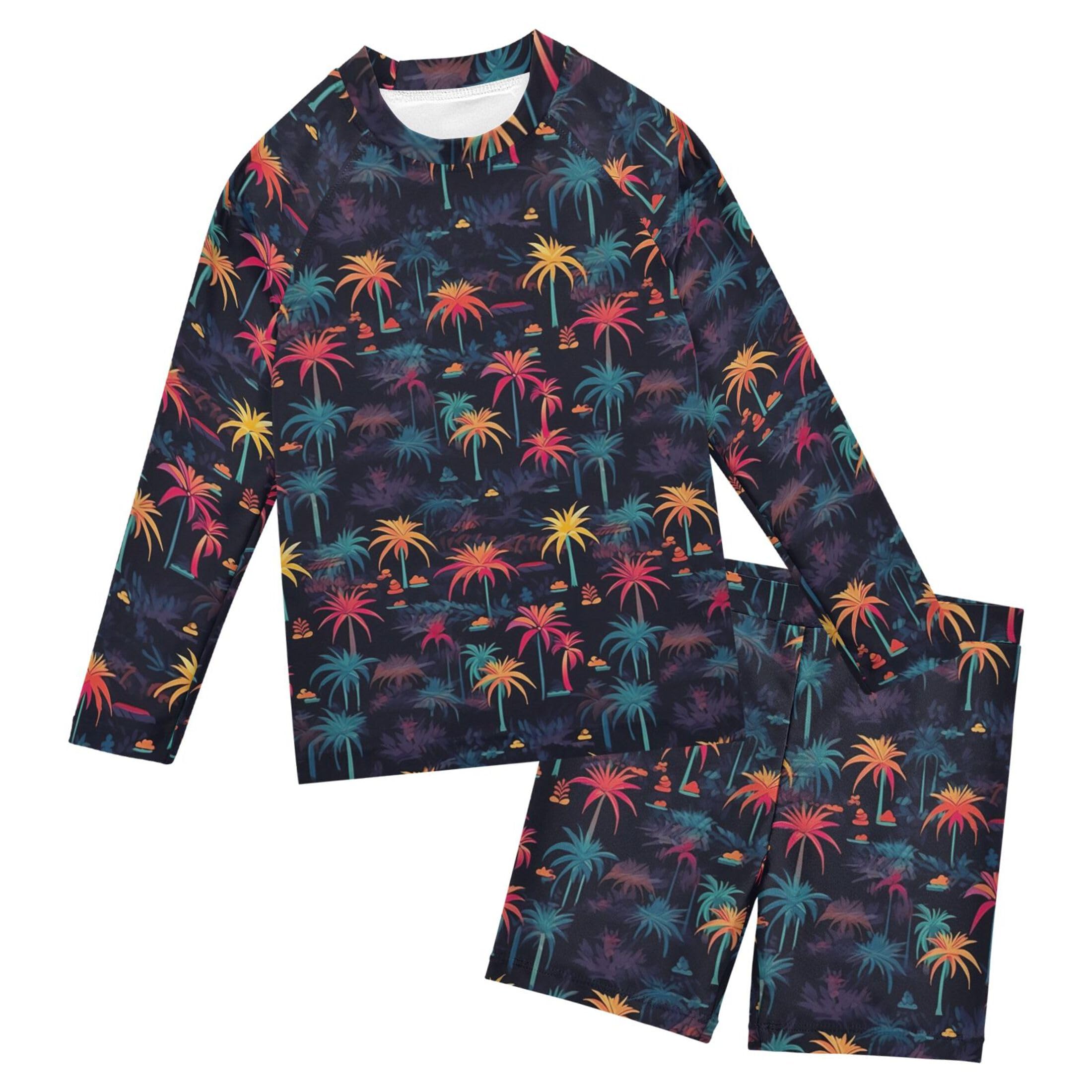 Coconut Tree Summer Baby Boys' Toddler Long Sleeved Rashguard Swim Bathing Suit Set B0403812