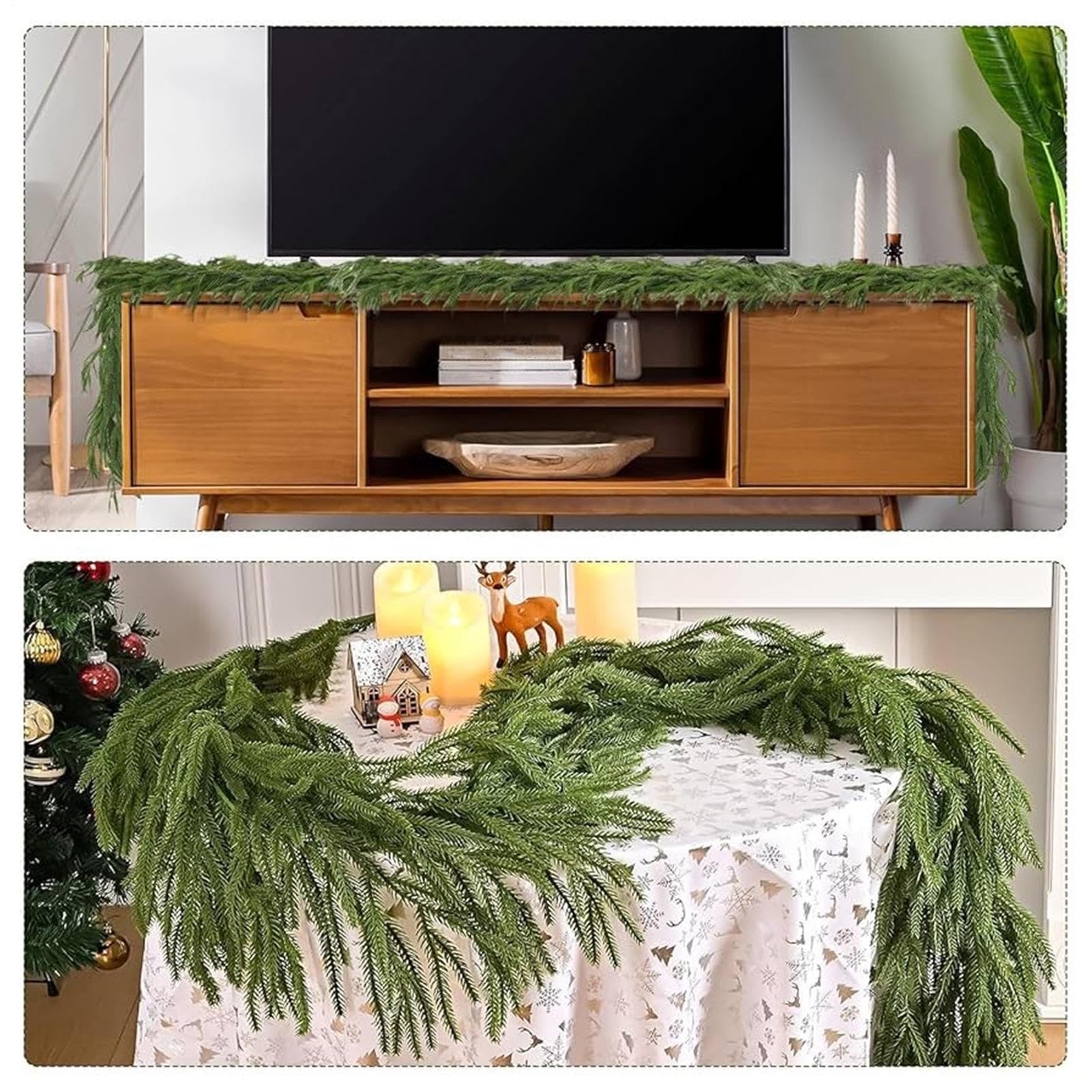 Girlande aus Kiefernholz, dekorativ, zum Aufhängen, fühlt sich echt an | Künstlicher Weihnachtskranz für Outdoor, Festival, Kaminsims, Tischgeländer, Tür, Baum, Veranda, Kamin, Fenster, Wand, Treppe