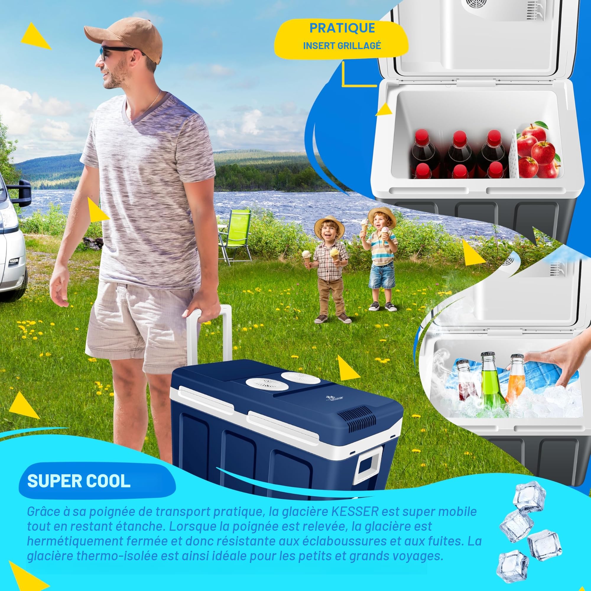 KESSER® Glacière à roulettes 40L | pour Garder au Chaud et Refroidir | Glacière thermoélectrique | 12 Volts et 230 Volts| Mini-réfrigérateur | Thermobox pour Voiture| Bateau et Camping | EEK A++