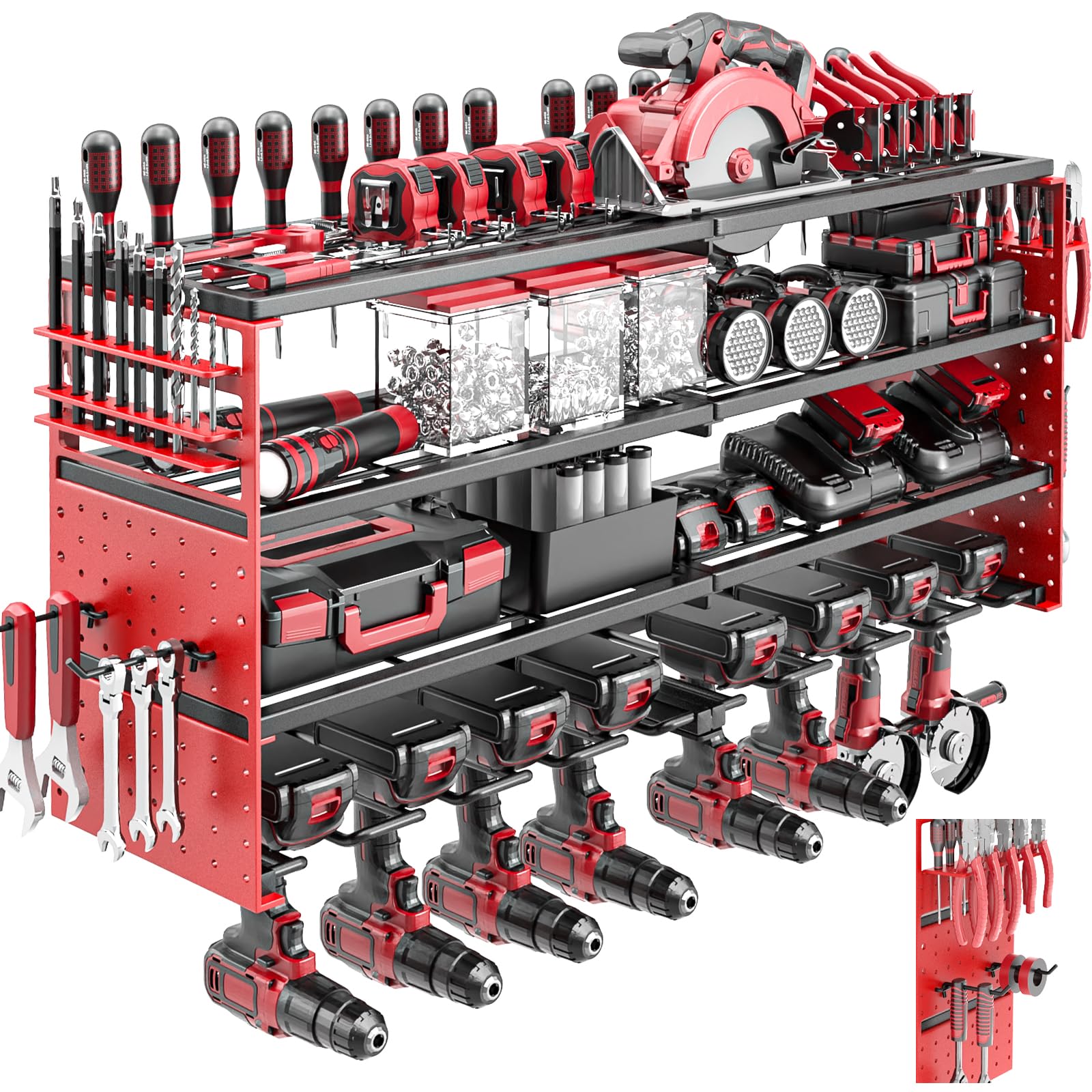 ODSNANIE 33" Metal Power Tool Organizer Wall Mount,4 Tier,Red