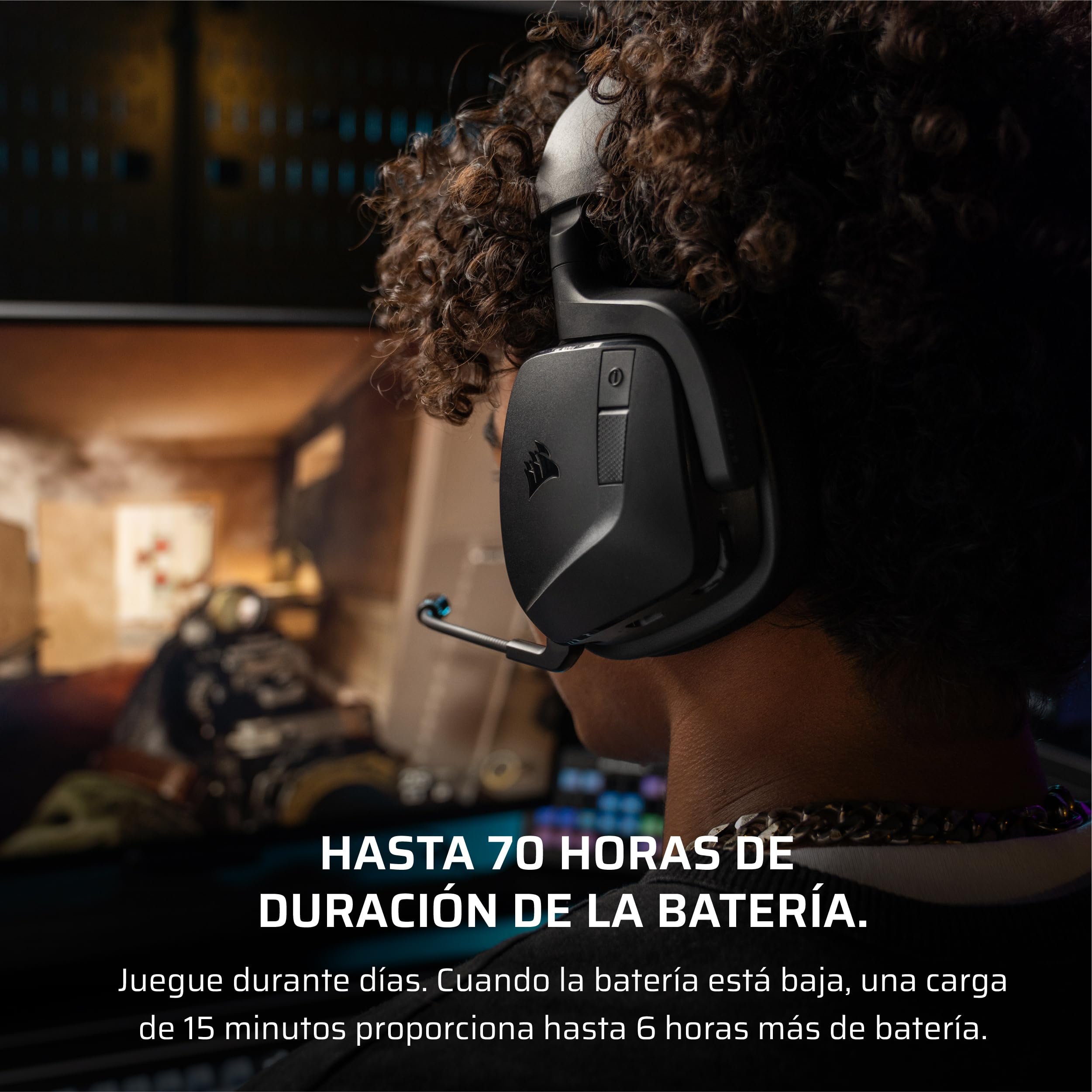 Corsair Void v2 Auriculares Inalámbricos para Juegos – Carbono | Bluetooth, Dolby Atmos, Batería de 70 Horas, Inalámbrica de Doble Banda, Carga Rápida - PC, PS5, PS4, Switch y Móvil