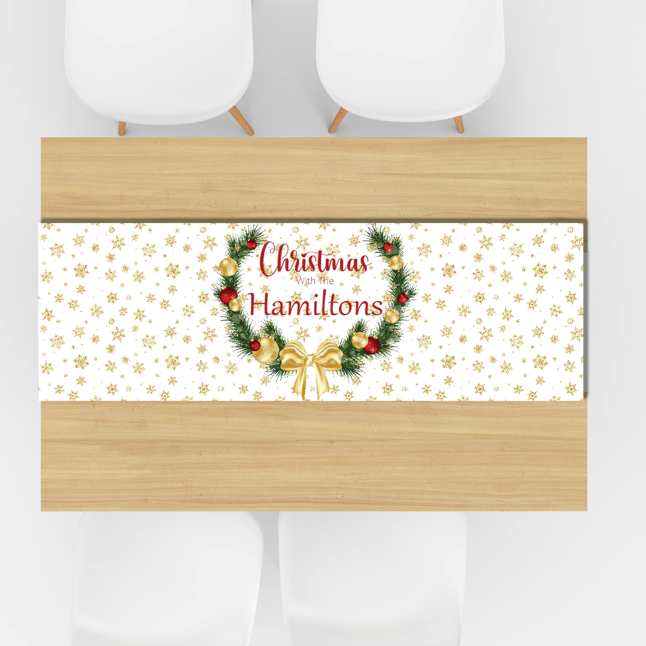 Personalised Christmas Table Runner (Gold Stars)