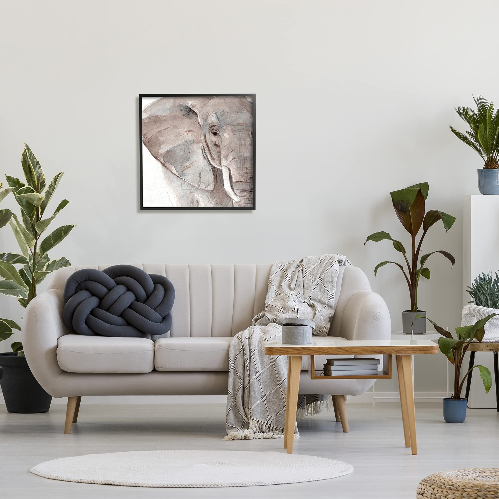 Stupell Industries Elephant Ear Animal Portrait Small Husks Grey Wrinkles, Design by Annie Warren Black Framed Wall Art, 24 x 24