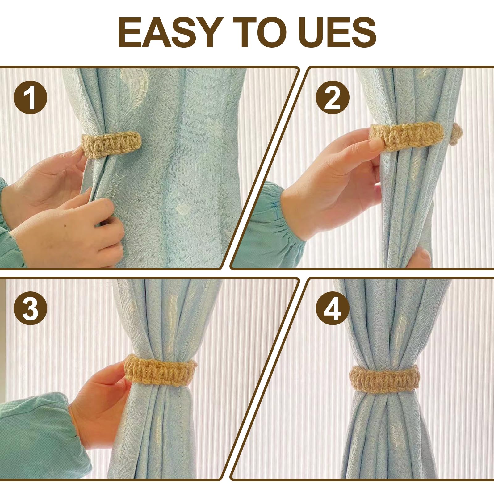 Decorations Rope Home Curtain Curtain Curtain Braided 4 Christmas Handmade Flexible for (Set Rustic Wedding Drapes, Curtain of Tie for Holdbacks Outdoor Tiebacks Tiebacks 1