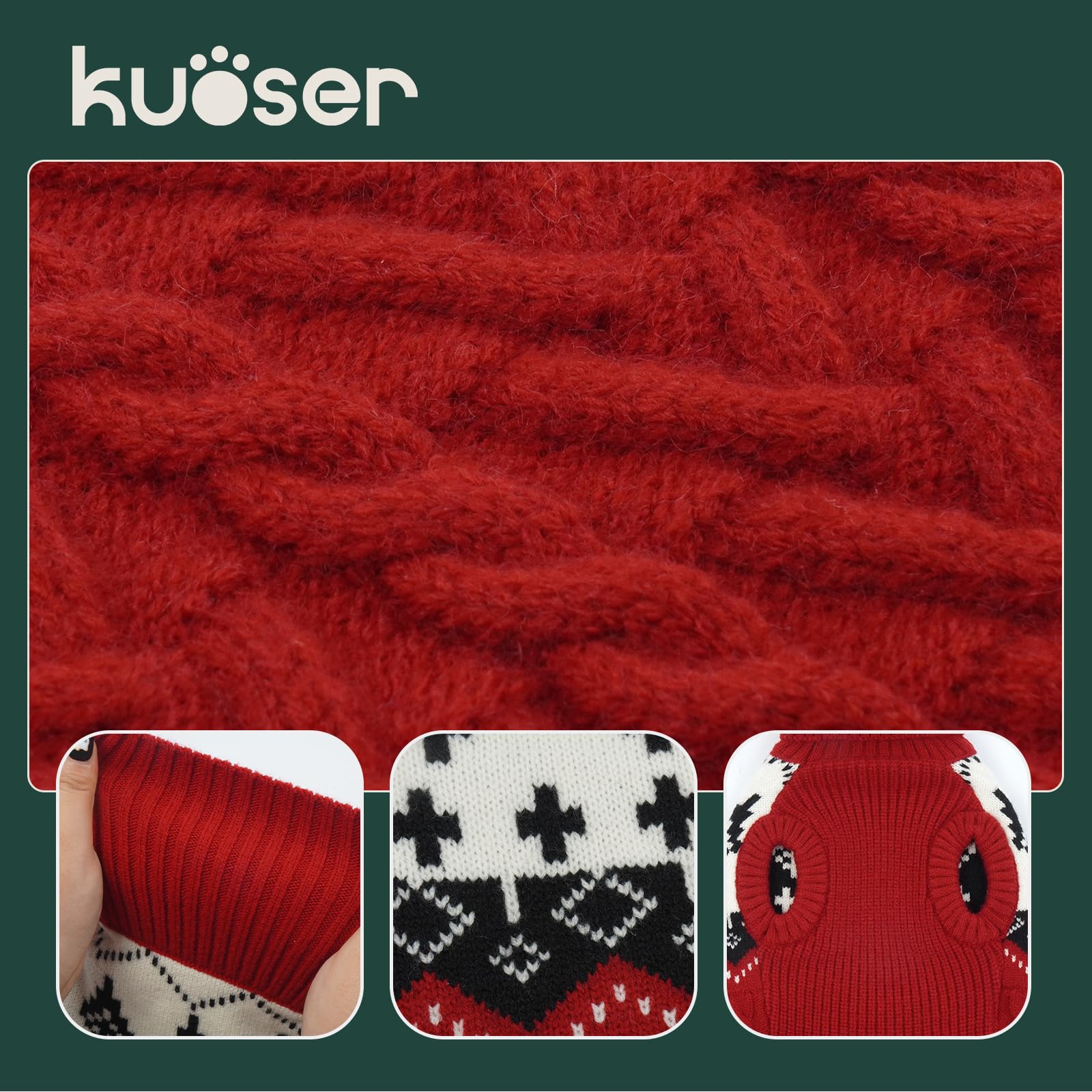 Kuoser Dog Jumper Knitted Dog Sweater Winter Warm Dog Clothes for Medium Dogs Soft Puppy Jumpers M, Red - Image 4