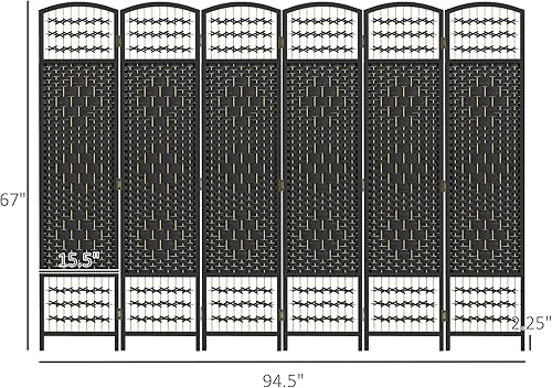 Miniatura 7 de HOMCOM Divisor de habitación de 6 paneles, pantalla de privacidad plegable, separador de habitación de 5.6 pies, divisor de pared de división