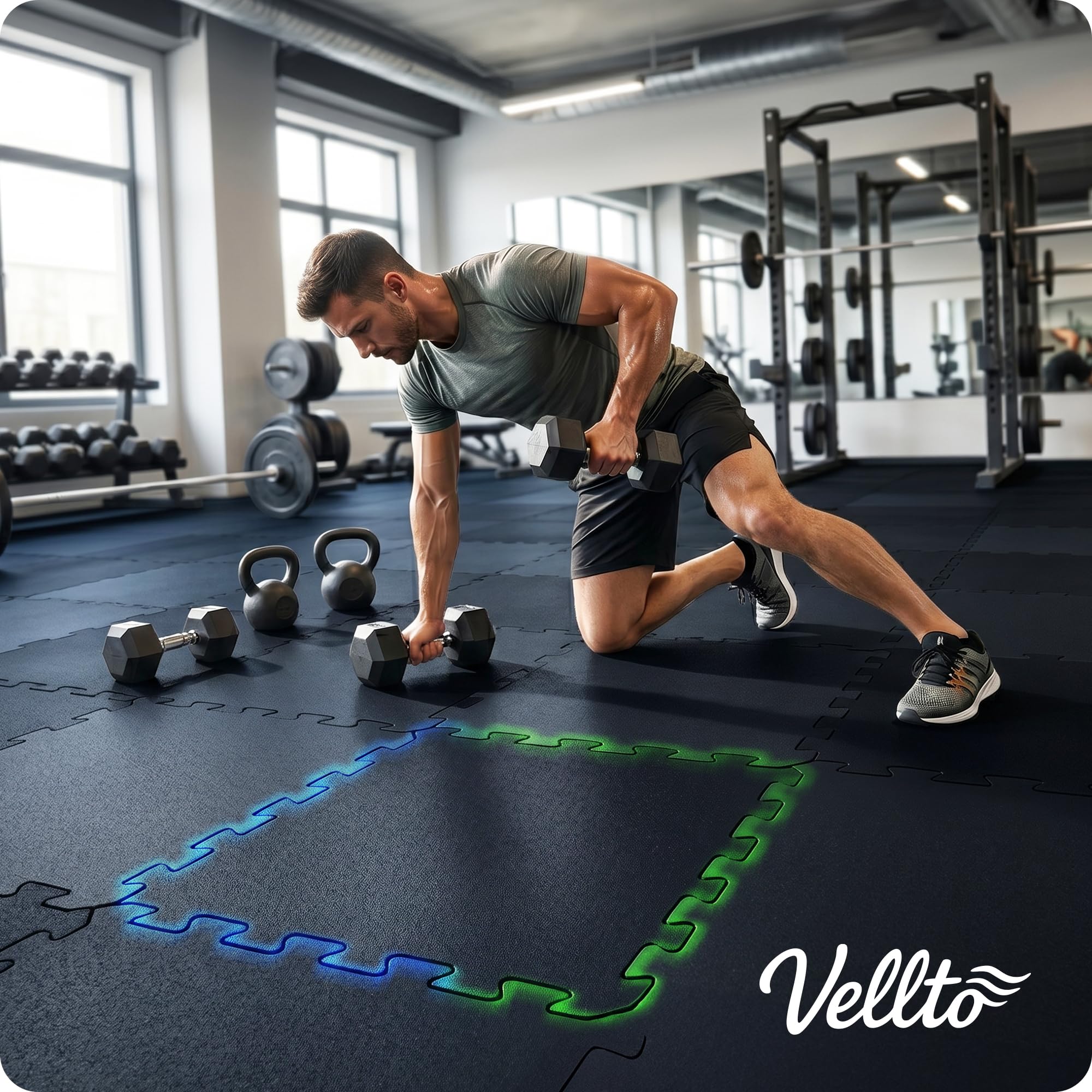 Tappeto Mattonelle 1088 mm x 1088 mm 2 cm 12x Puzzle Spessore Protezione Pavimento Gomma Eva Fitness Base Piscina Incastro Impermeabile Sottofondo Sistema Modulare Idrorepellente
