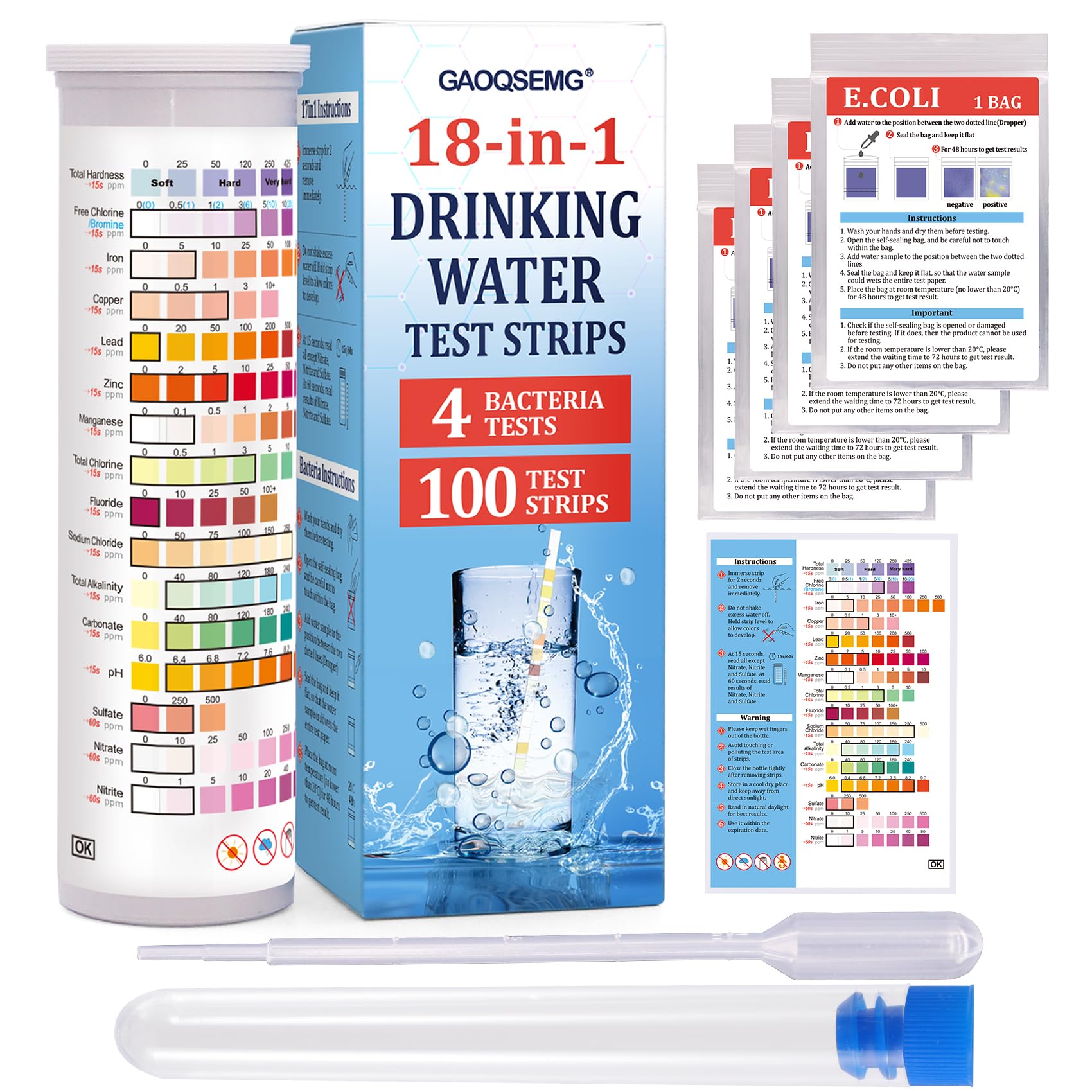Prowater On 恩 500ml 18 in 1 Water Testing Kit for Drinking Water,Well Home Tap