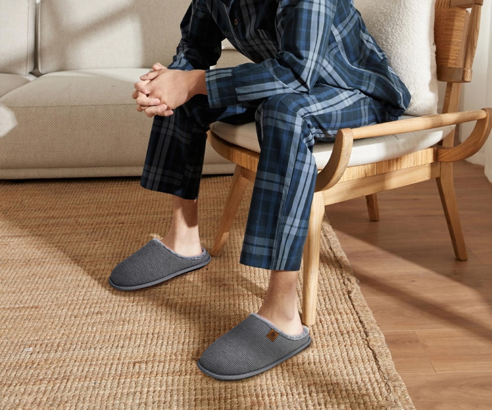 ONCAI Pantofole da Uomo Invernali Ciabatte da Casa con Memory Foam Calde Pelliccia Sintetica Cotone Scarpe Accogliente Antiscivolo Suola EU Dimensione 40-49