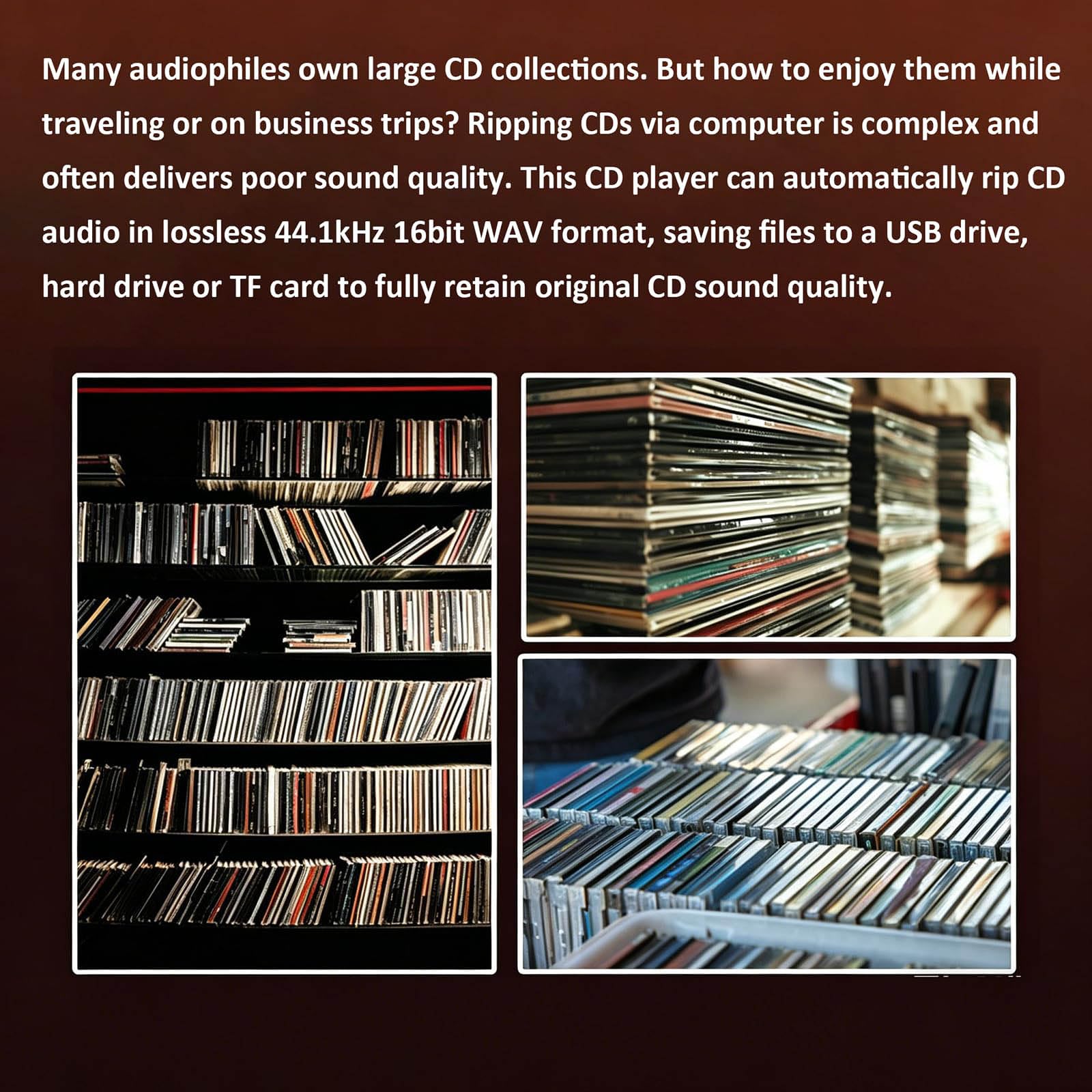 Lettore CD Portatile, Digitalizzatore Audio Automatico per La Conversione di CD in File Wav Senza Perdita di qualità, con unità Flash USB per La Raccolta Musicale Domestica E Il Backup Audio