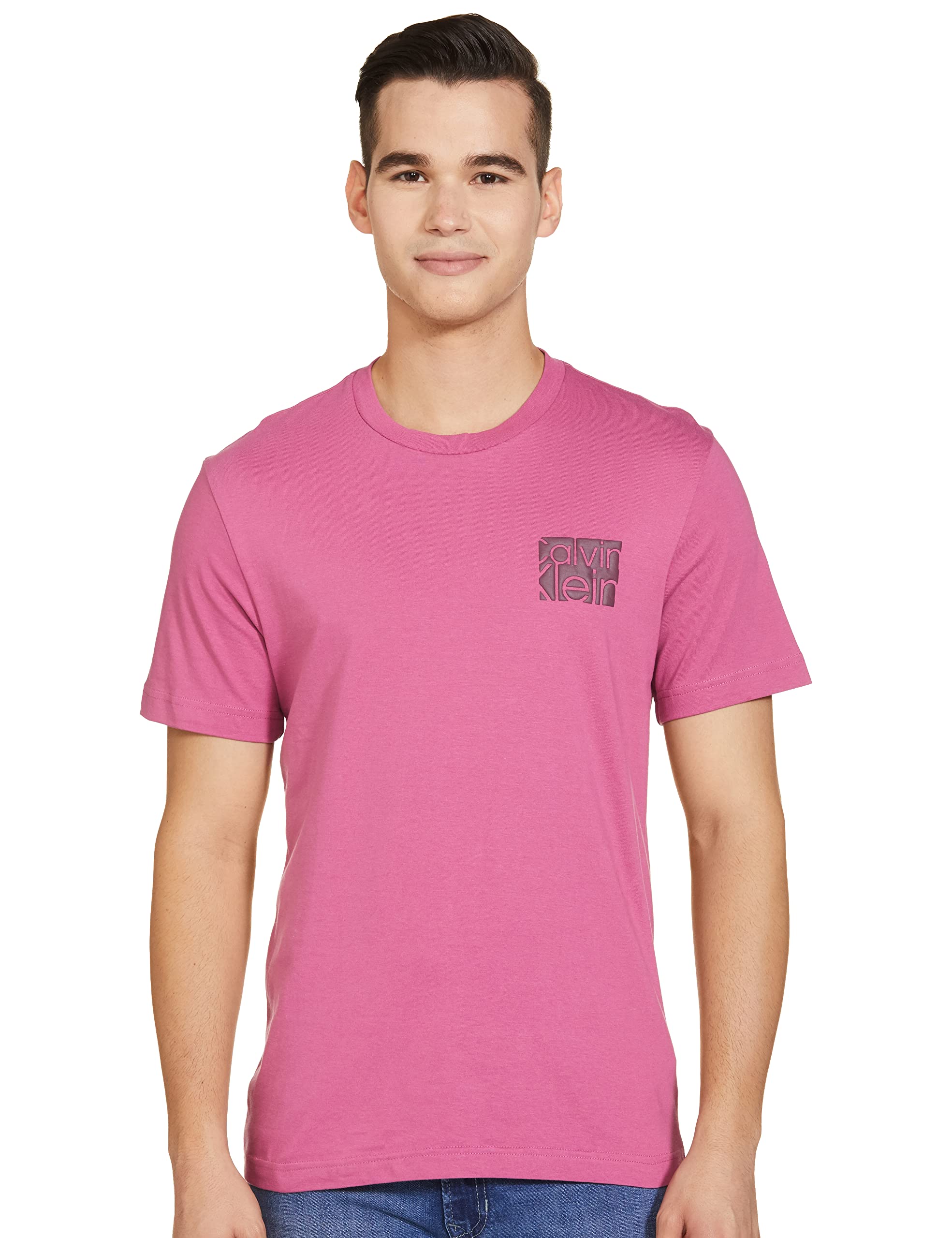 Calvin KleinMen's Logo Regular Fit T-Shirt (K10K111129VUX_Pale Fuchsia
