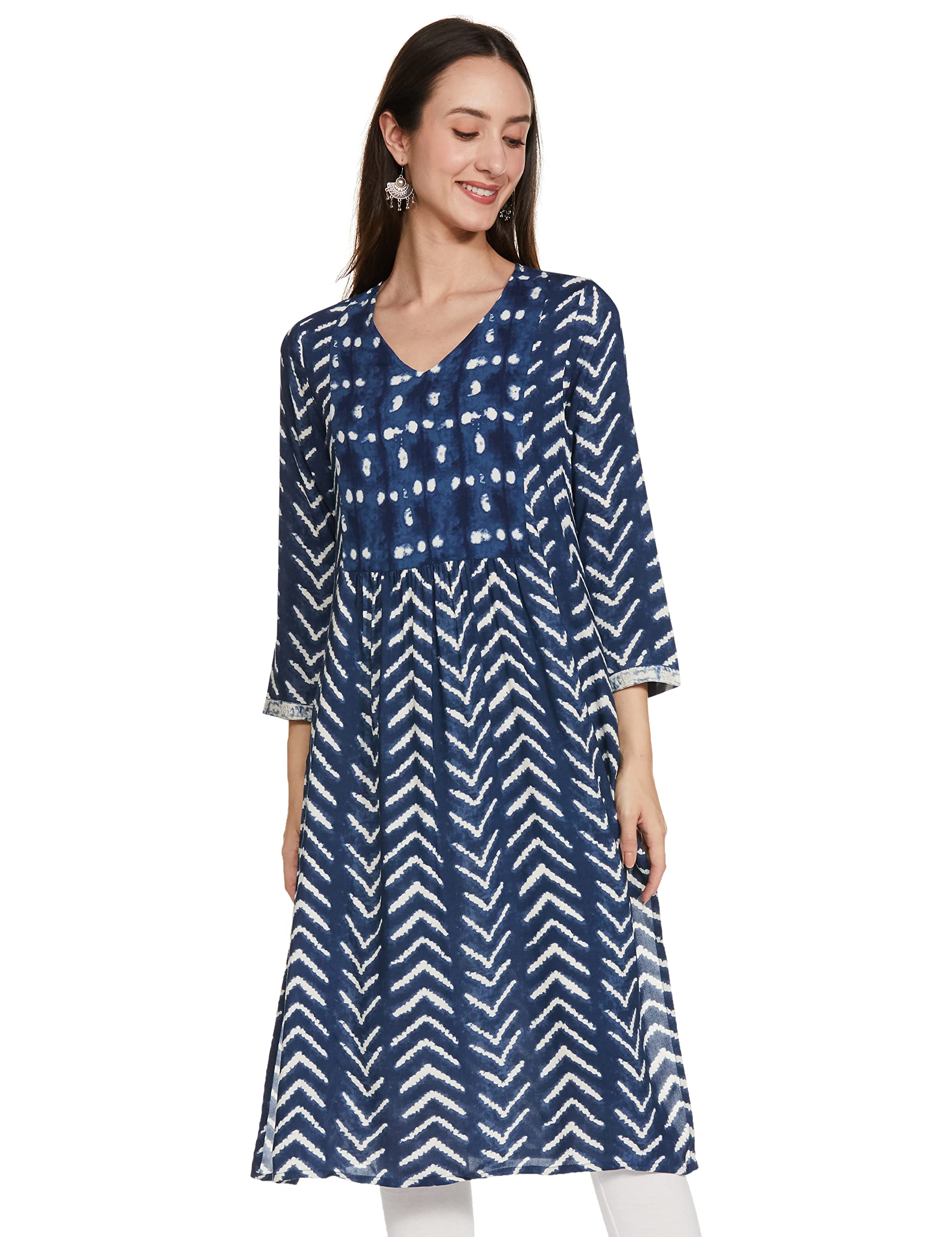 Max Women's Rayon Straight Fit Straight Regular Printed V-Neck Kurta