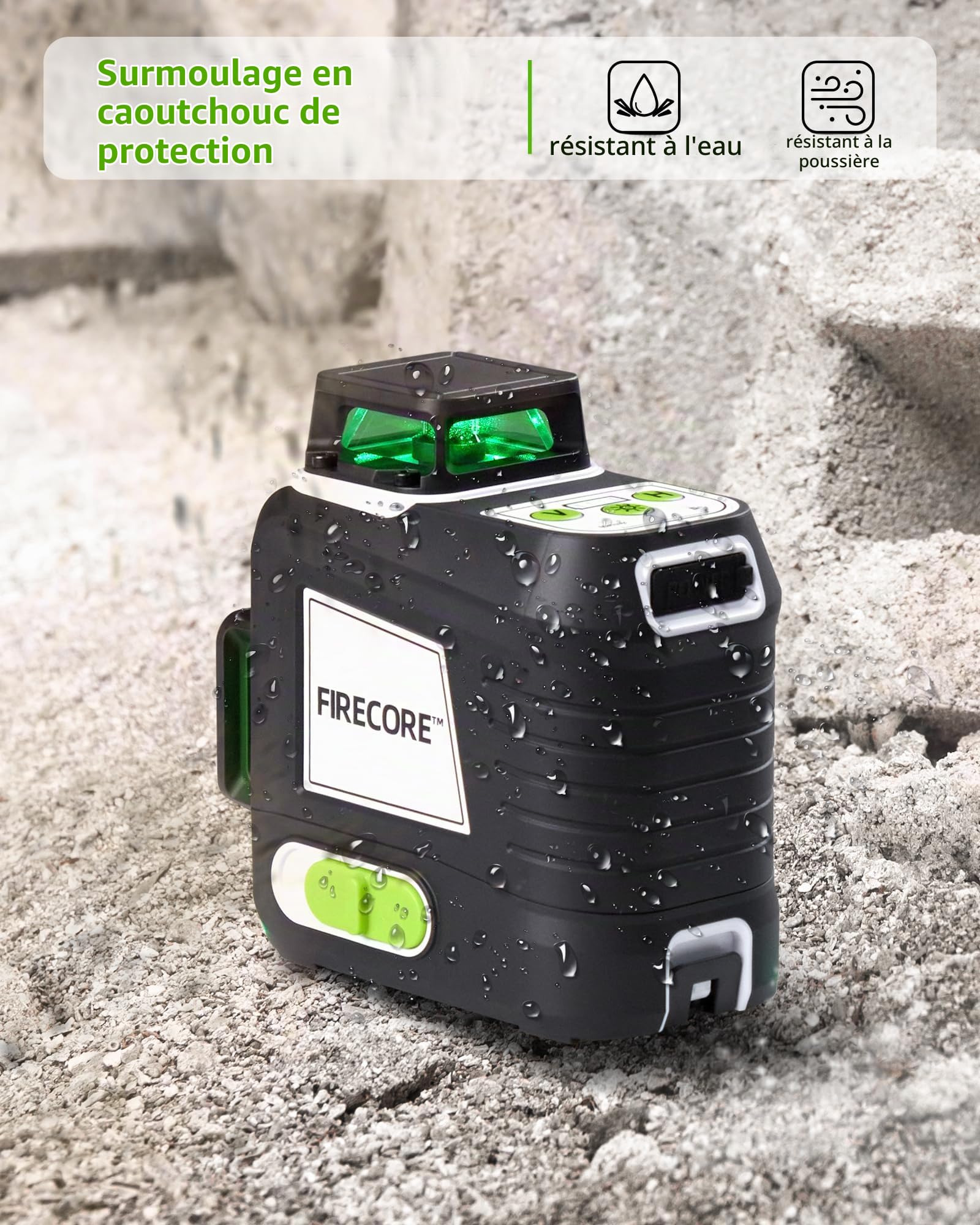 Firecore Niveau Laser 360 Autonivelant ​​avec Trépied 150cm,Niveau Laser Vert 12 lignes avec 2 Batteries lithium-ion et en charge USB, lazer niveaux bricolage avec Télécommande et étui de transport
