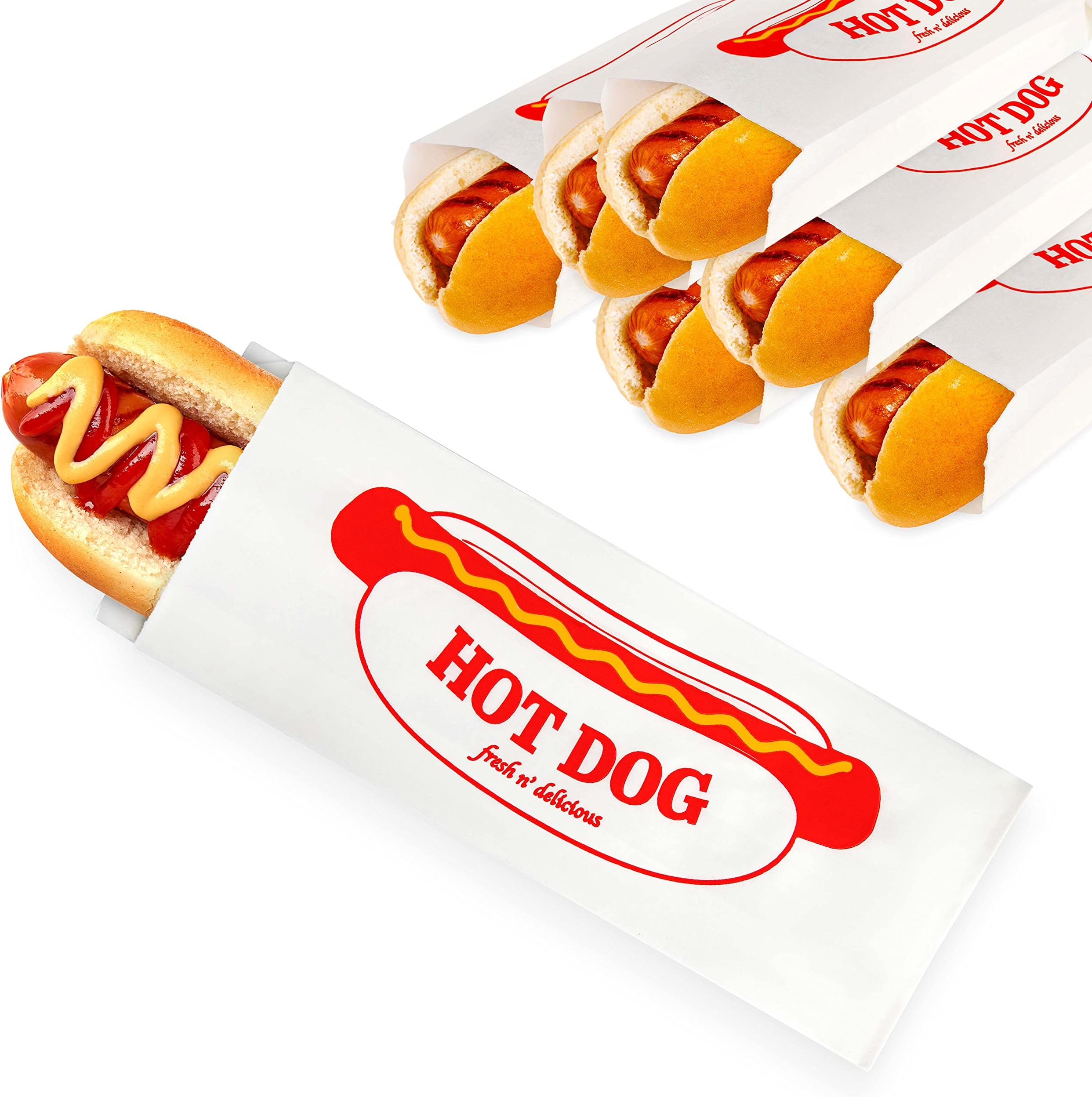 Paper Hot Dog Bags (100 Pack) - Microwavable, Leak Resistant Sleeves for Food Stands, Food Trucks, Take Out, Delivery - Stock Your Home