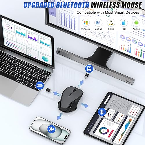 Miniatura 4 de Mouse inalámbrico Bluetooth para MacBook Air Pro Mac, mouse ergonómico recargable con modo Jiggler, 2 modos Bluetooth y receptor USB-AUSB-C de 2.4G,