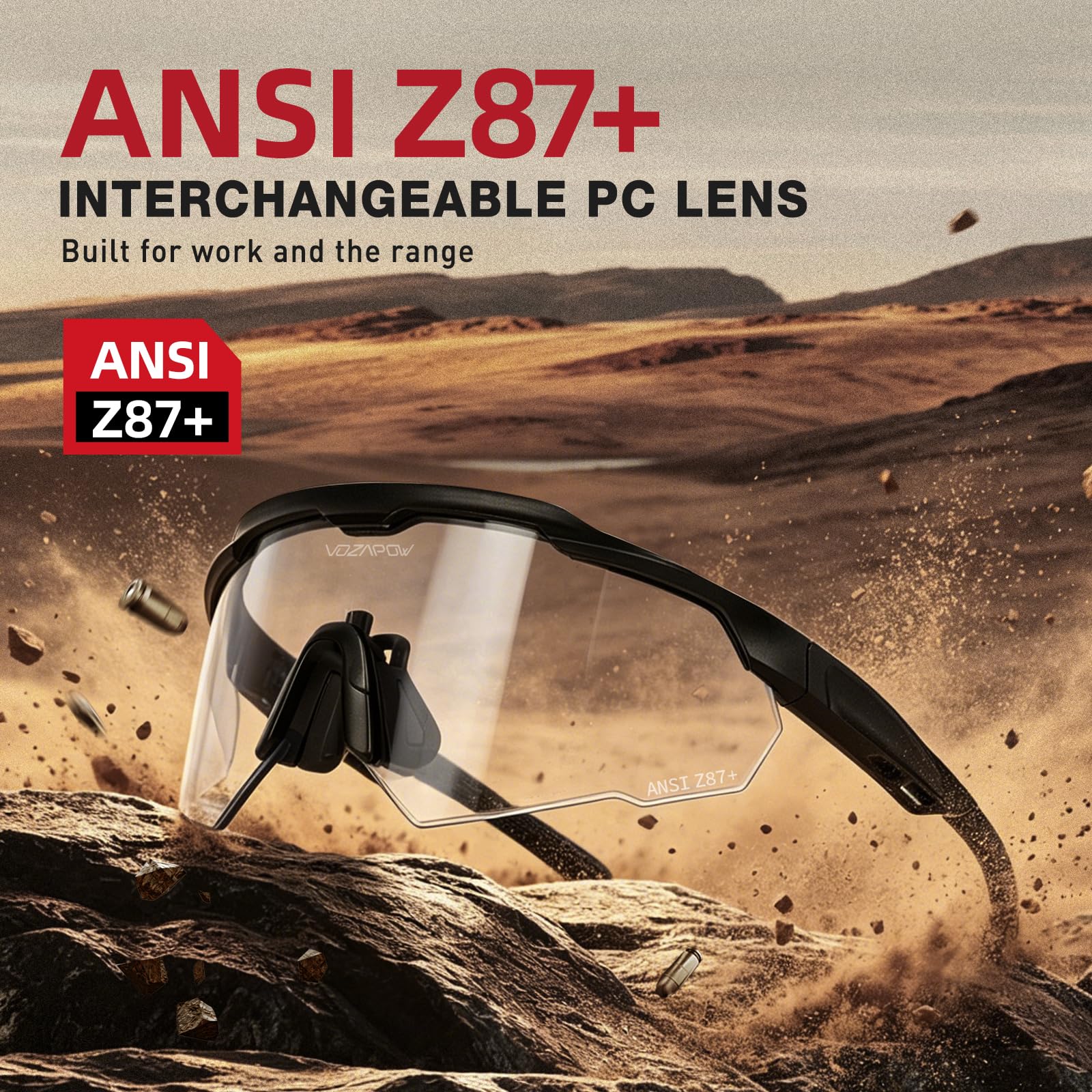 Lunettes de tir anti-buée avec verres haute définition, lunettes de sécurité tactiques certifiées ANSI Z87.1 pour hommes et femmes