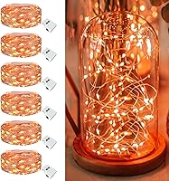 Vista 10 de Paquete de 6 Luces de Hadas a Pilas - 7 pies 20 Luces LED Parpadeantes 3 Modos, Mini Luces de Cadena a Granel Impermeables para Frascos Mason