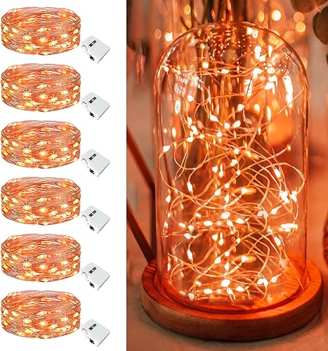 Miniatura 10 de Paquete de 6 Luces de Hadas a Pilas - 7 pies 20 Luces LED Parpadeantes 3 Modos, Mini Luces de Cadena a Granel Impermeables para Frascos Mason Blanco