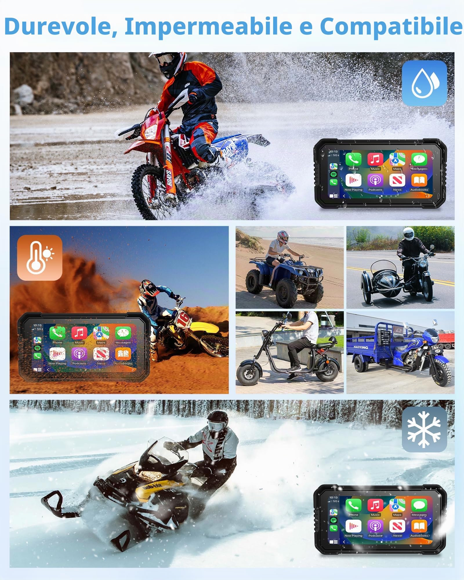 4K Carplay Moto Android Auto Motociclett acon Dashcam, 6,25 Pollici Carplay moto Schermo Navigatore Moto GPS Dashcam IP67 Impermeabile Touchscreen Bluetooth 64G TF