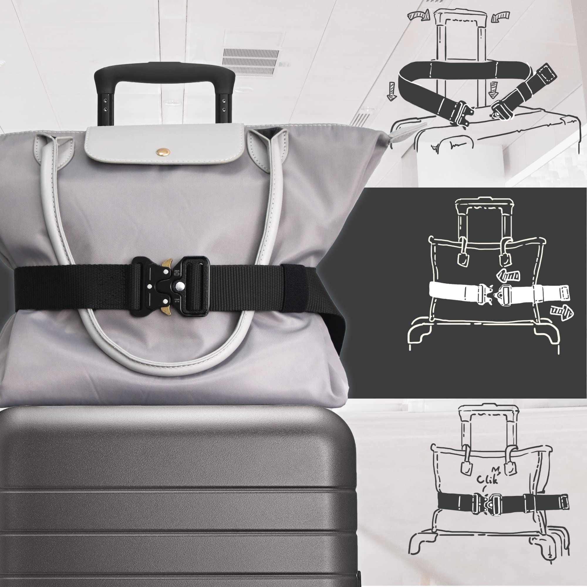 LSSH GmbHTravel Belt for Luggage,Luggage Straps,Stylish & Adjustable Add a Bag Luggage Strap for Carry On Bag,Airport Travel Accessories for Women & Men (Black)