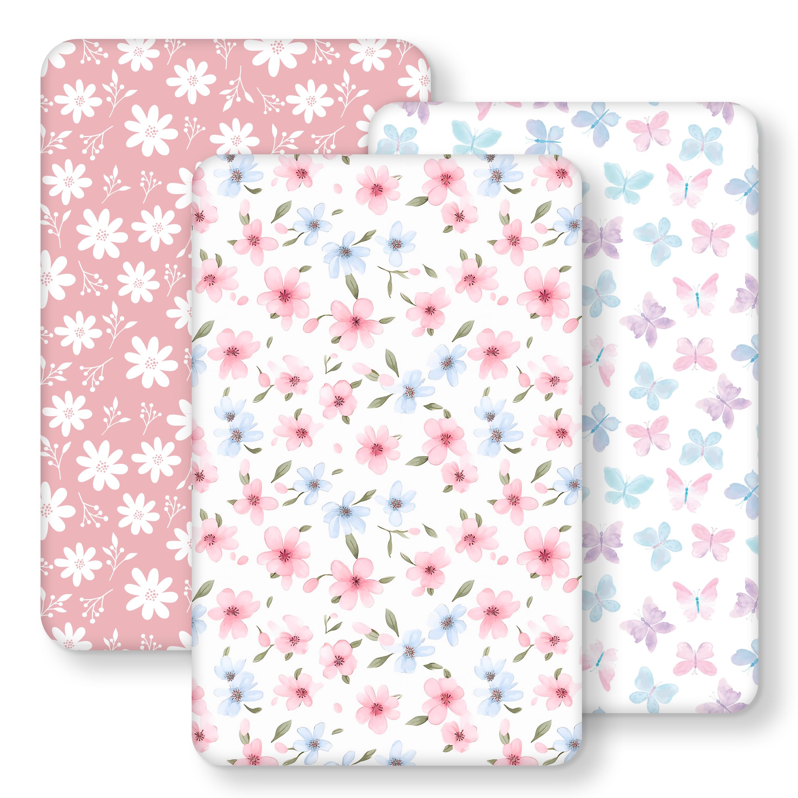 Bedside Bassinet Sheets Girl 33”x20” Compatible with Baby Delight,Evolur,Besrey,Babyletto,Kooler Things,Pamo Babe,Ronbei,Larex,Bcol,Arms Reach Rectangle Bassinets, Soft Stretchy Microfiber