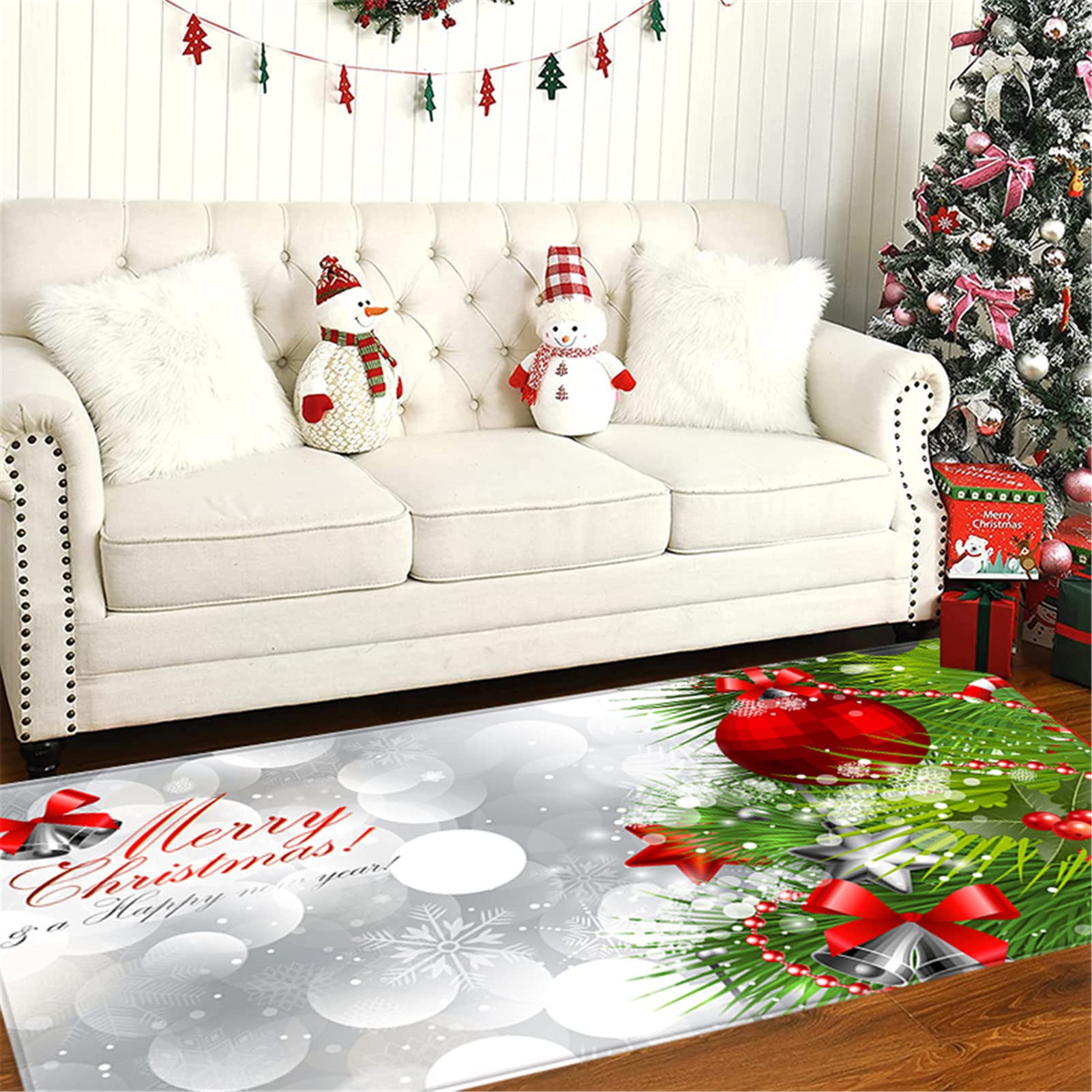 Alfombra Entrada Navidad Interior, Navidad Decoración Felpudo con Patrón Navideño, Alfombra Navideña Lavable Antideslizante para Cocina, Baño, Sala De Estar, Dormitorio,7,60x180cm/23.6"x70.8"