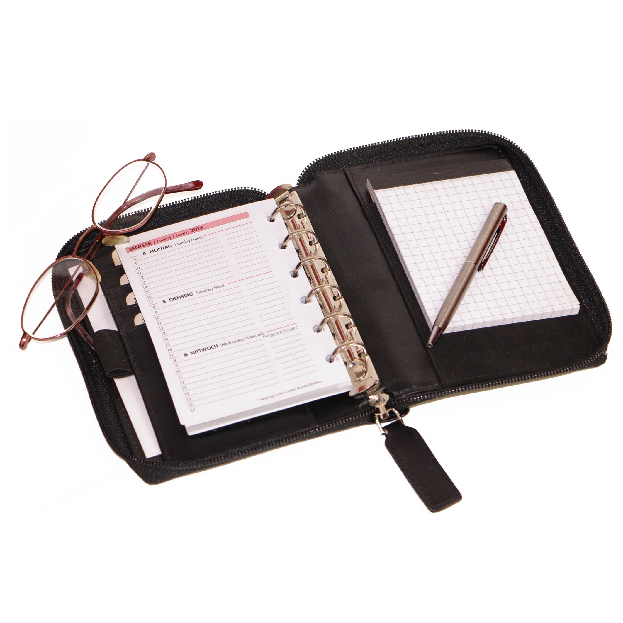 ALMADIH organiseur A7 en cuir calendrier 2025 noir – Agenda personnel Portfolio