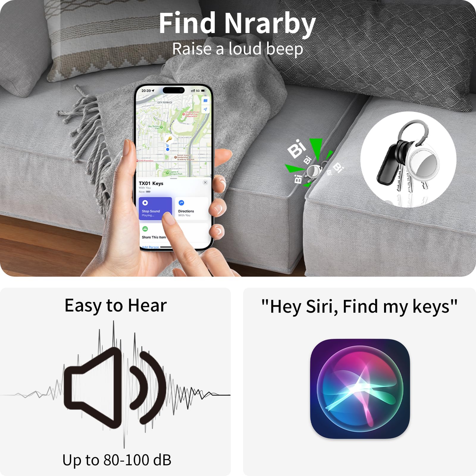 Air Tracker Tag, Smart Tracker Funziona con Apple Dov'è App (solo iOS), Oggetti, Localizzatore per Chiavi/Bagagli/Valigie/Portafogli, ​Bianco Oyster (Confezione da 4)​​