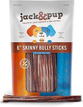 Jack&Pup 6 Inch Skinny Bully Sticks for Small Dogs (30 Pack) Thin, Odor Free Bully Sticks Sheaths | Single Ingredient Beef Pizzle Sticks for Senior Dogs and Puppies